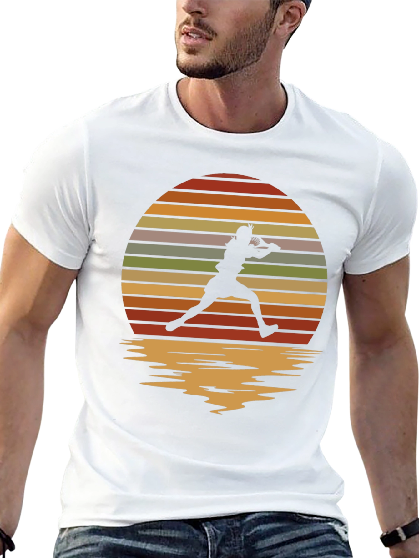 Retro Sunset Tennis Player Graphic Tee