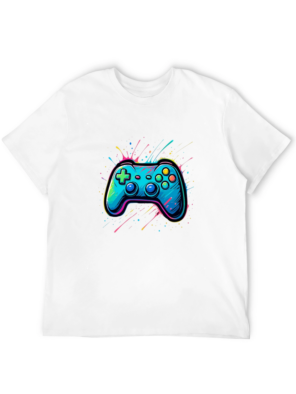 Gamer Tee: Neon Controller Graphic Black T-Shirt