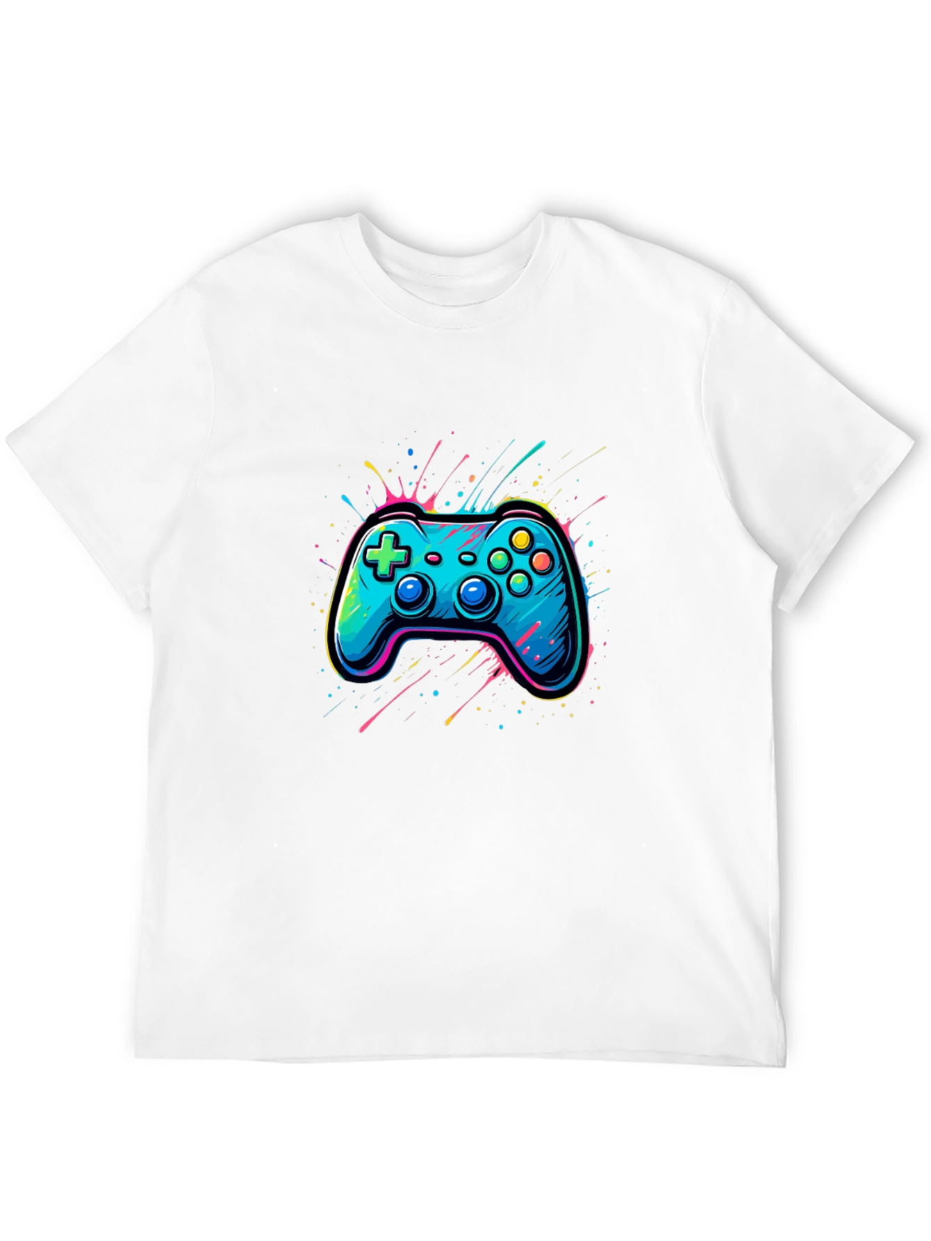 Gamer Tee: Neon Controller Graphic Black T-Shirt