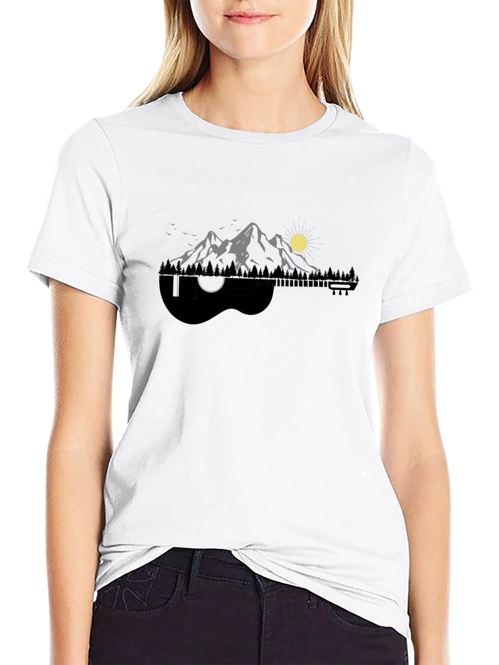 Guitar Mountainscape Graphic Tee - Nature Music Lover Shirt