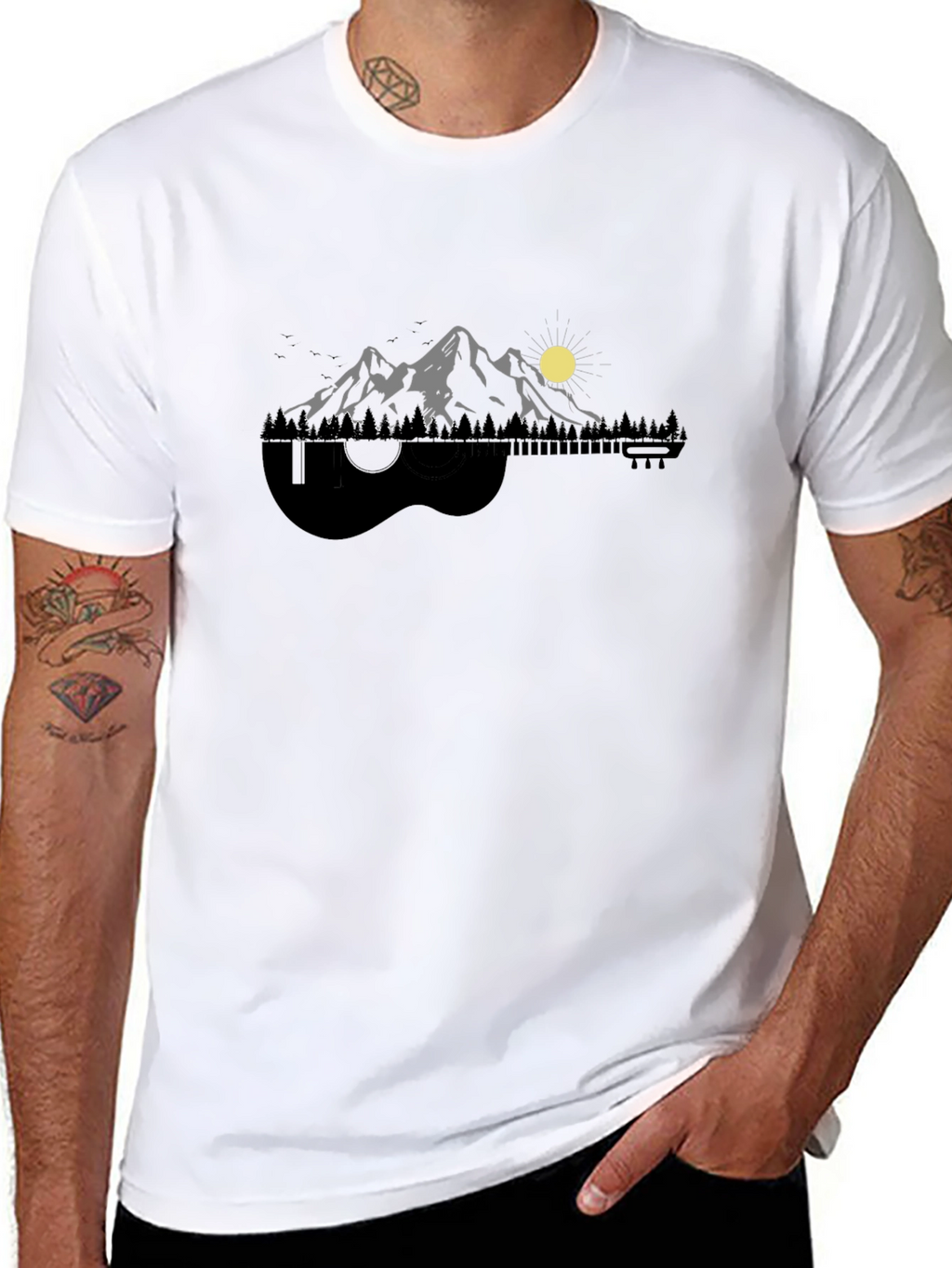 Guitar Mountainscape Graphic Tee - Nature Music Lover Shirt