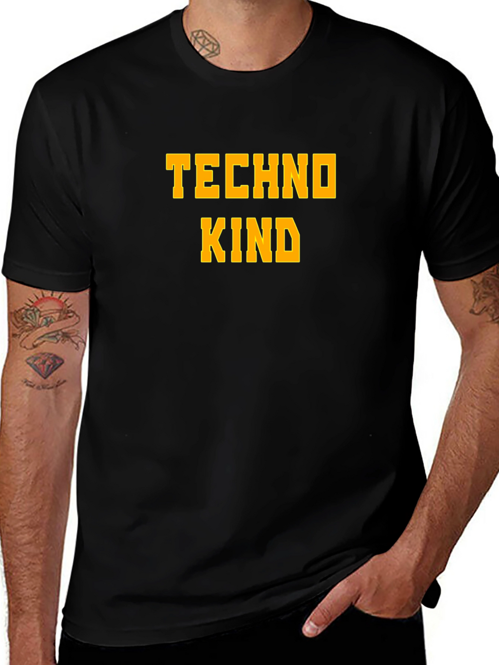 Techno Kind Graphic Tee - Bold Text Casual Style