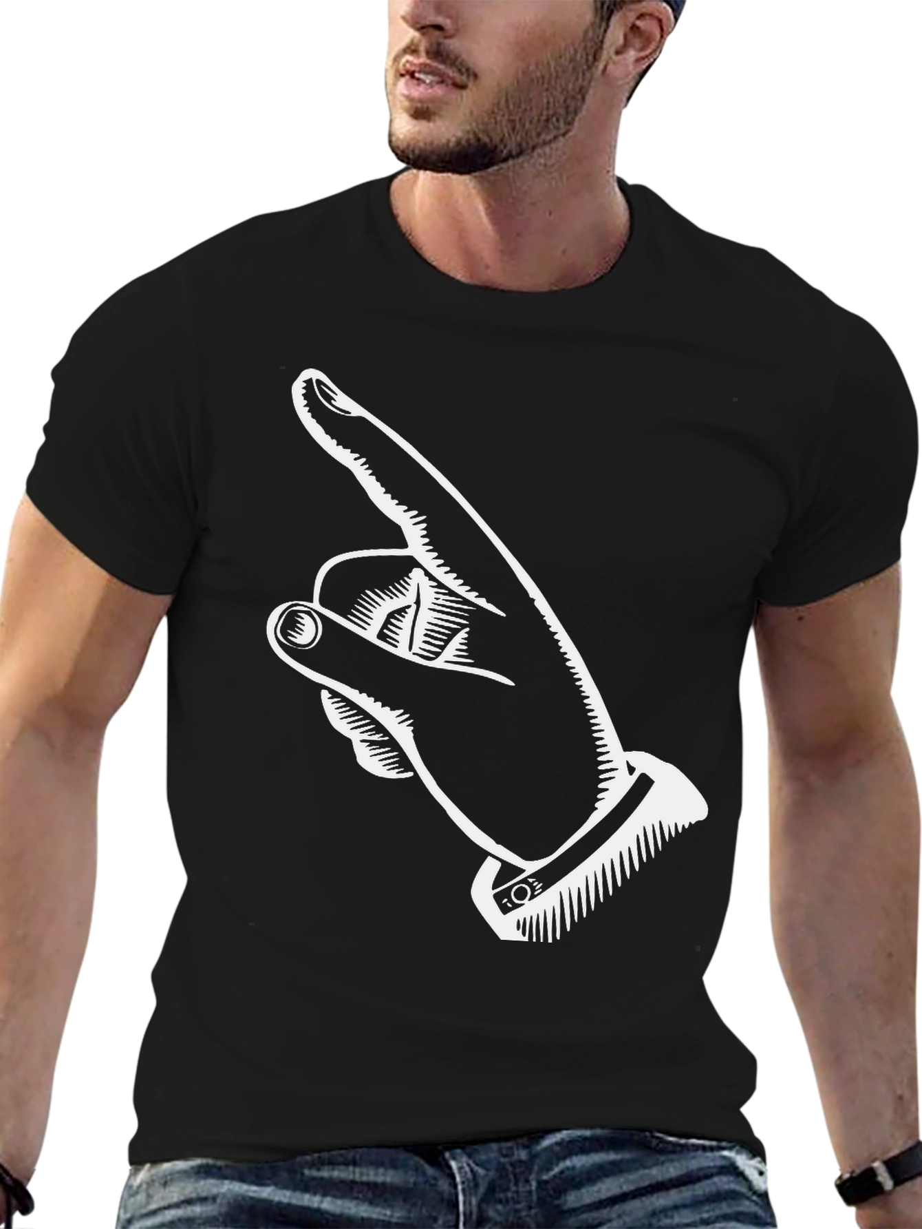 Pointing Finger Graphic Tee - Black Cotton T-Shirt