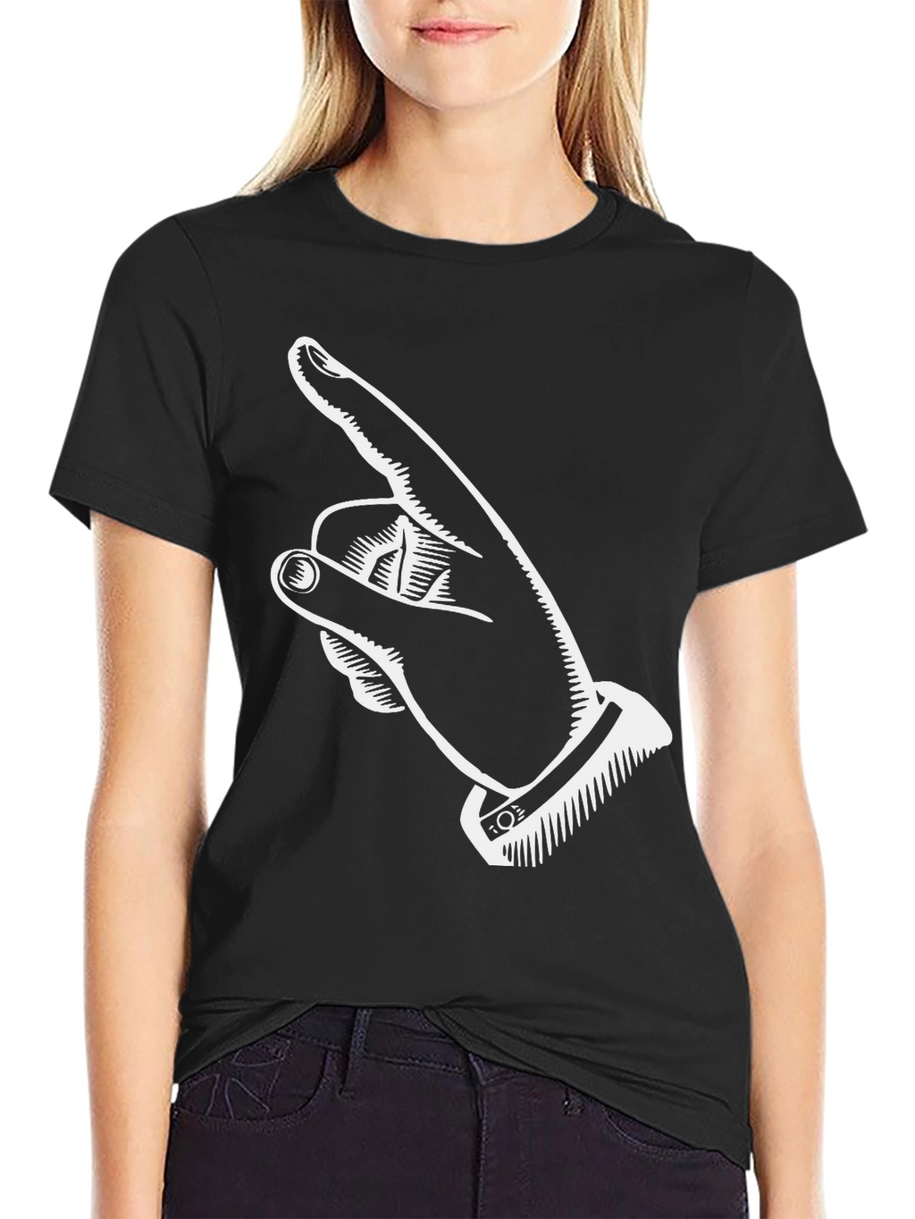 Pointing Finger Graphic Tee - Black Cotton T-Shirt