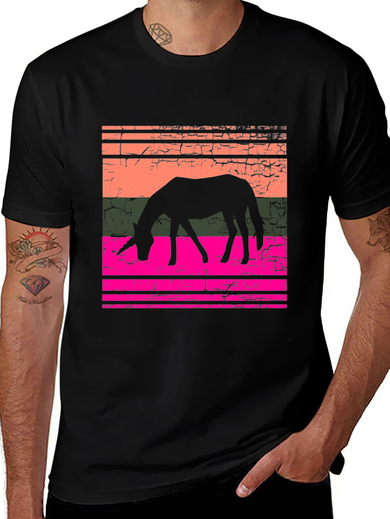 Retro Unicorn Graphic T-Shirt - Black