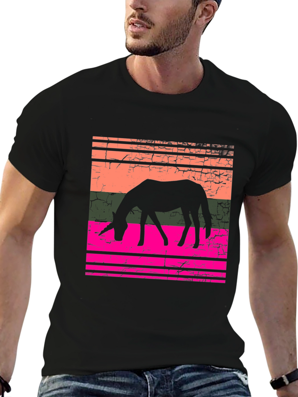 Retro Unicorn Graphic T-Shirt - Black