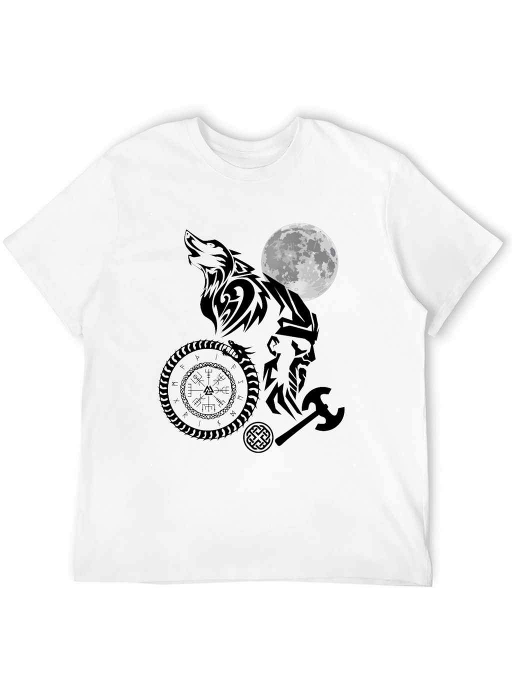 Viking Wolf Moon Graphic Tee - Black