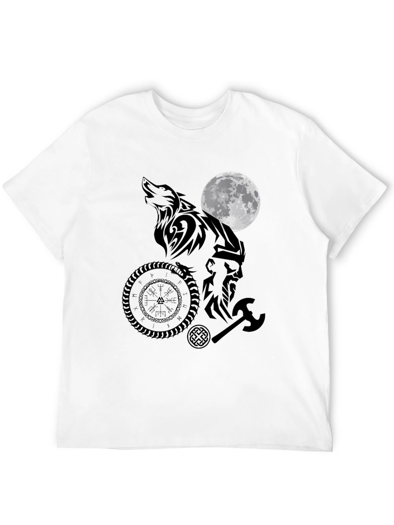 Viking Wolf Moon Graphic Tee - Black