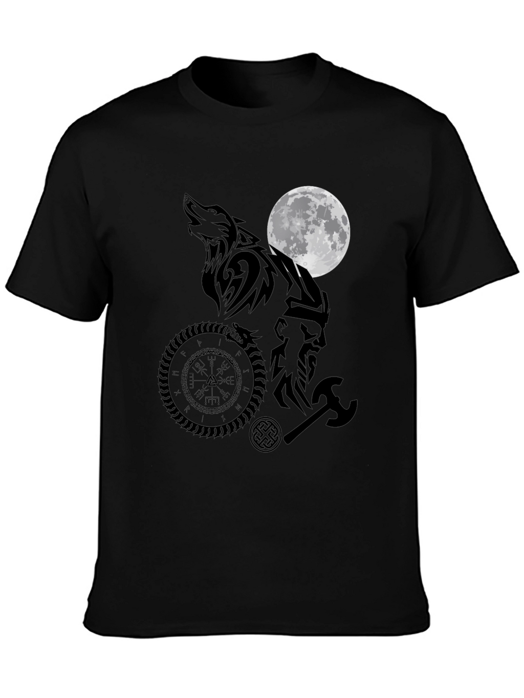 Viking Wolf Moon Graphic Tee - Black