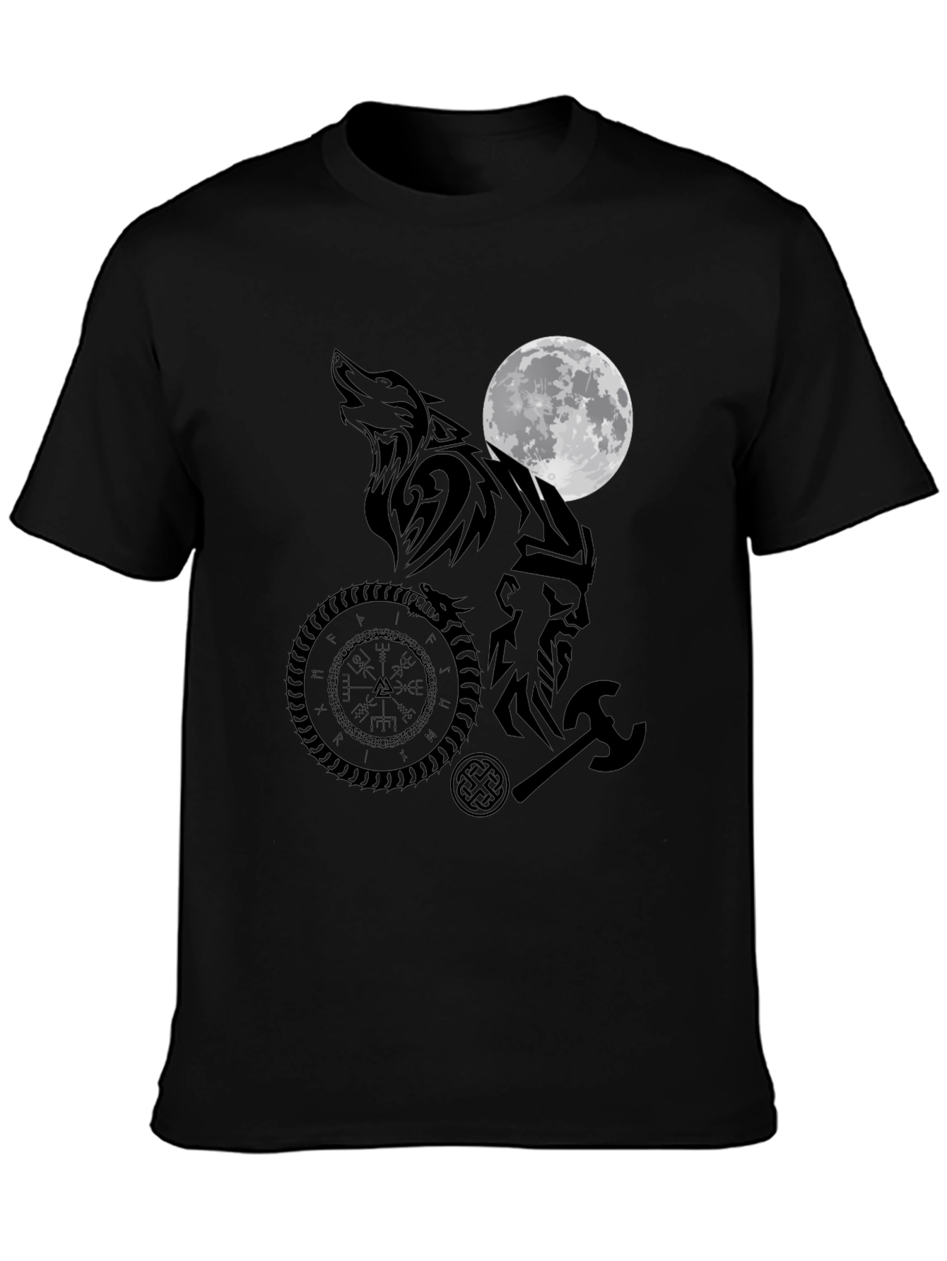 Viking Wolf Moon Graphic Tee - Black