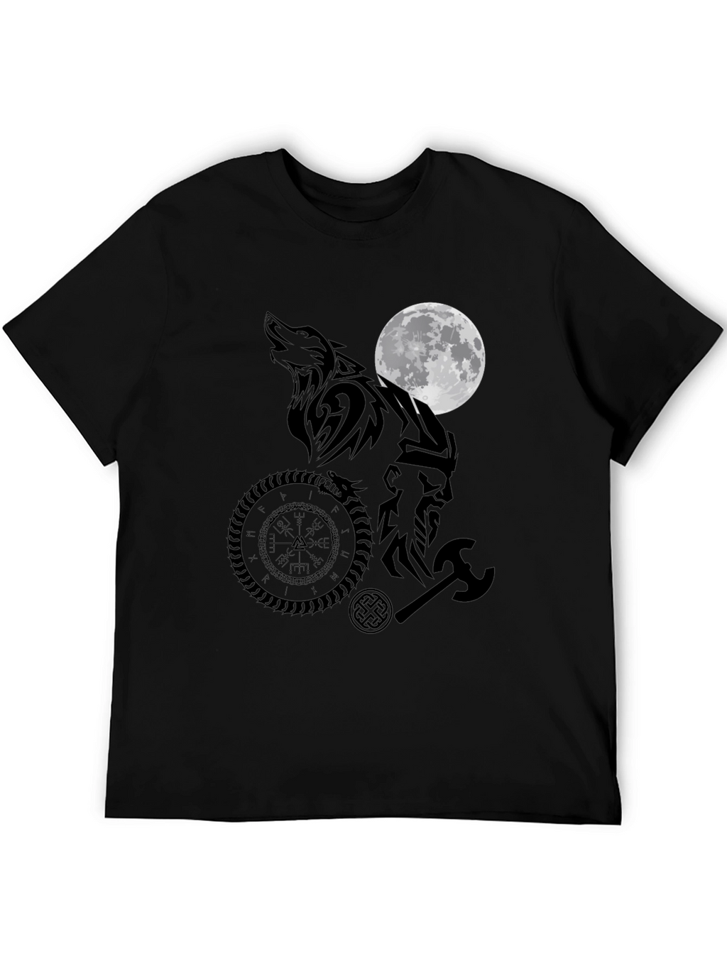 Viking Wolf Moon Graphic Tee - Black