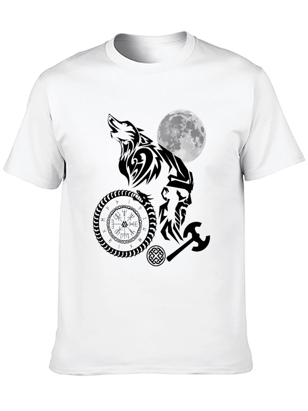 Viking Wolf Moon Graphic Tee - Black