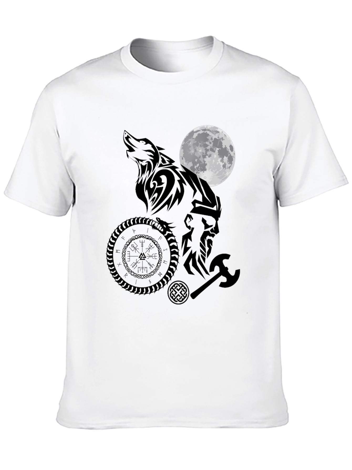 Viking Wolf Moon Graphic Tee - Black
