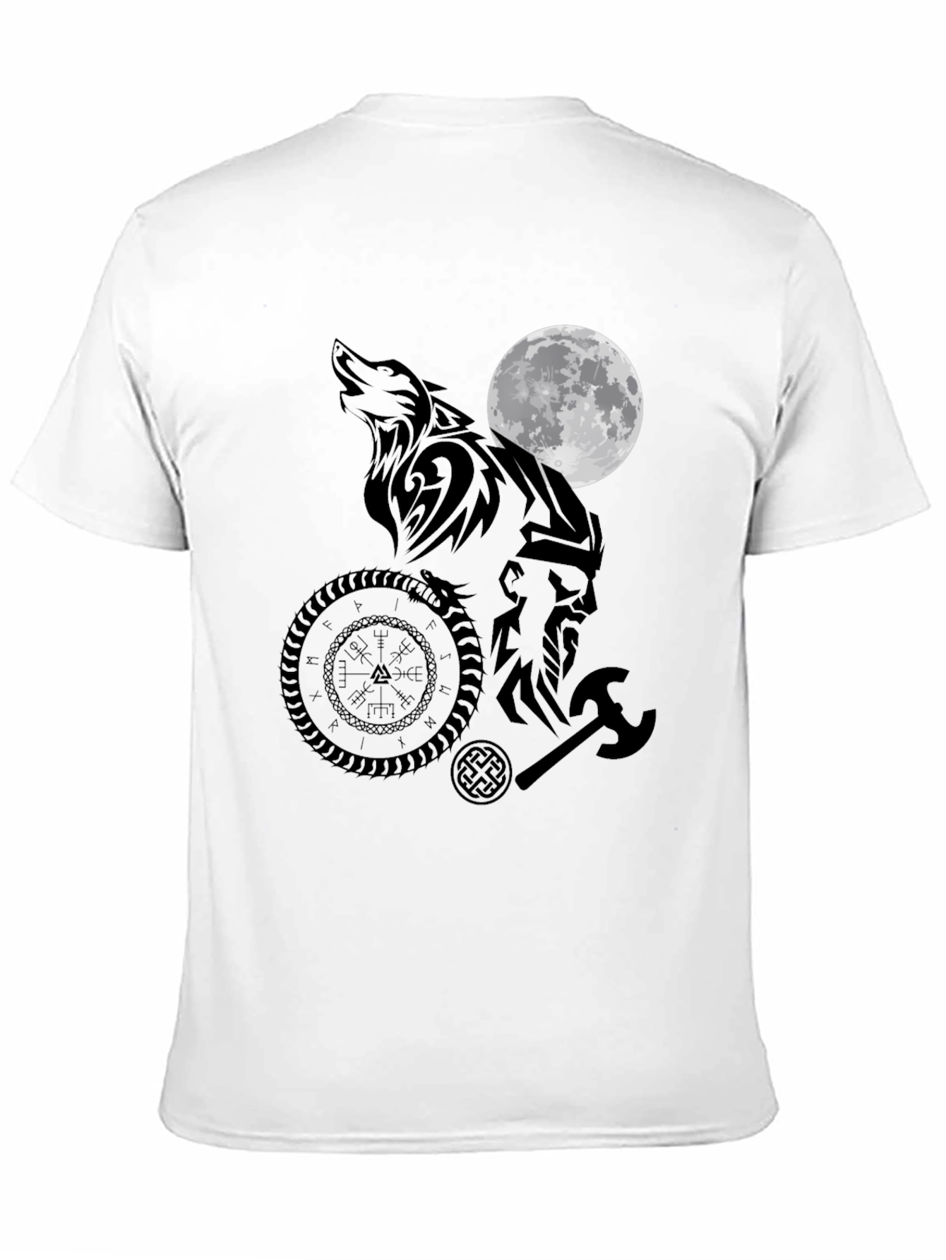 Viking Wolf Moon Graphic Tee - Black