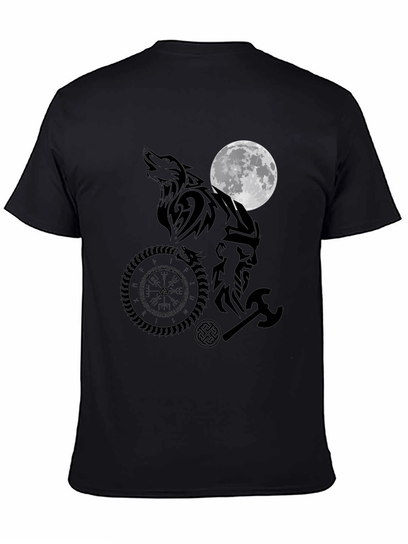 Viking Wolf Moon Graphic Tee - Black