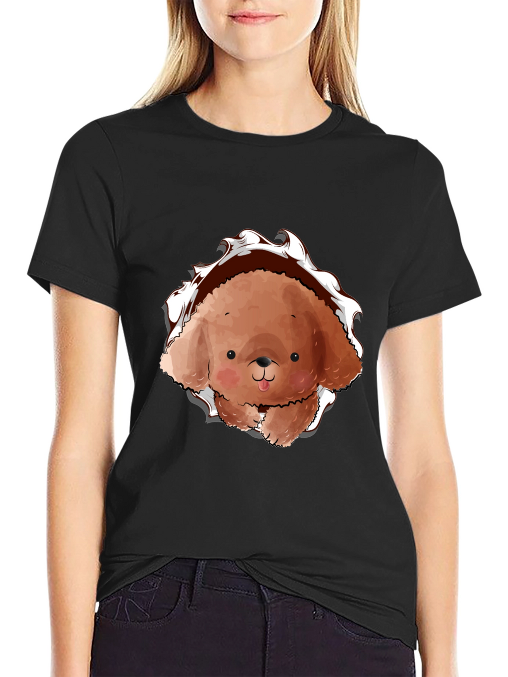 Cute Dog Graphic Black T-Shirt