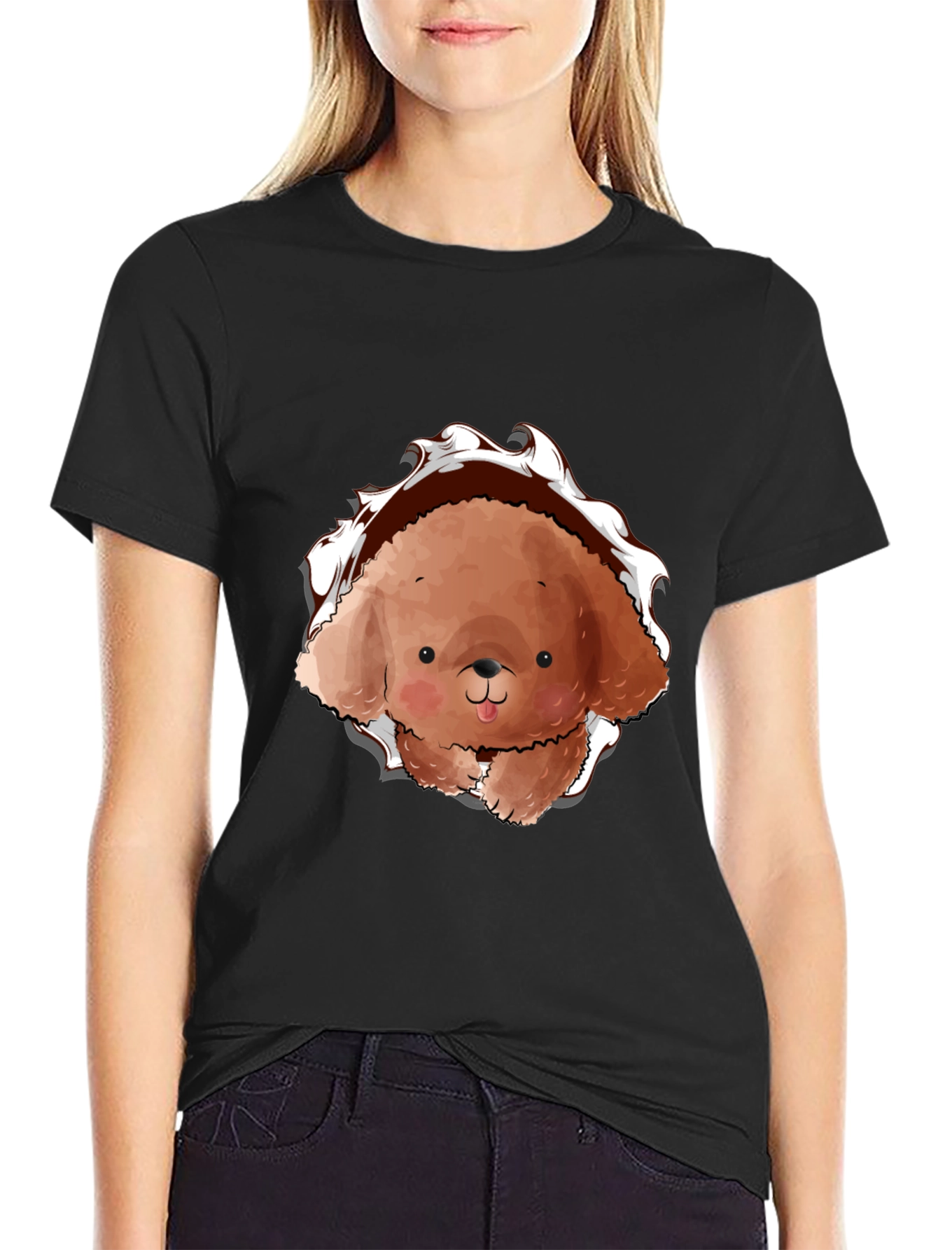 Cute Dog Graphic Black T-Shirt