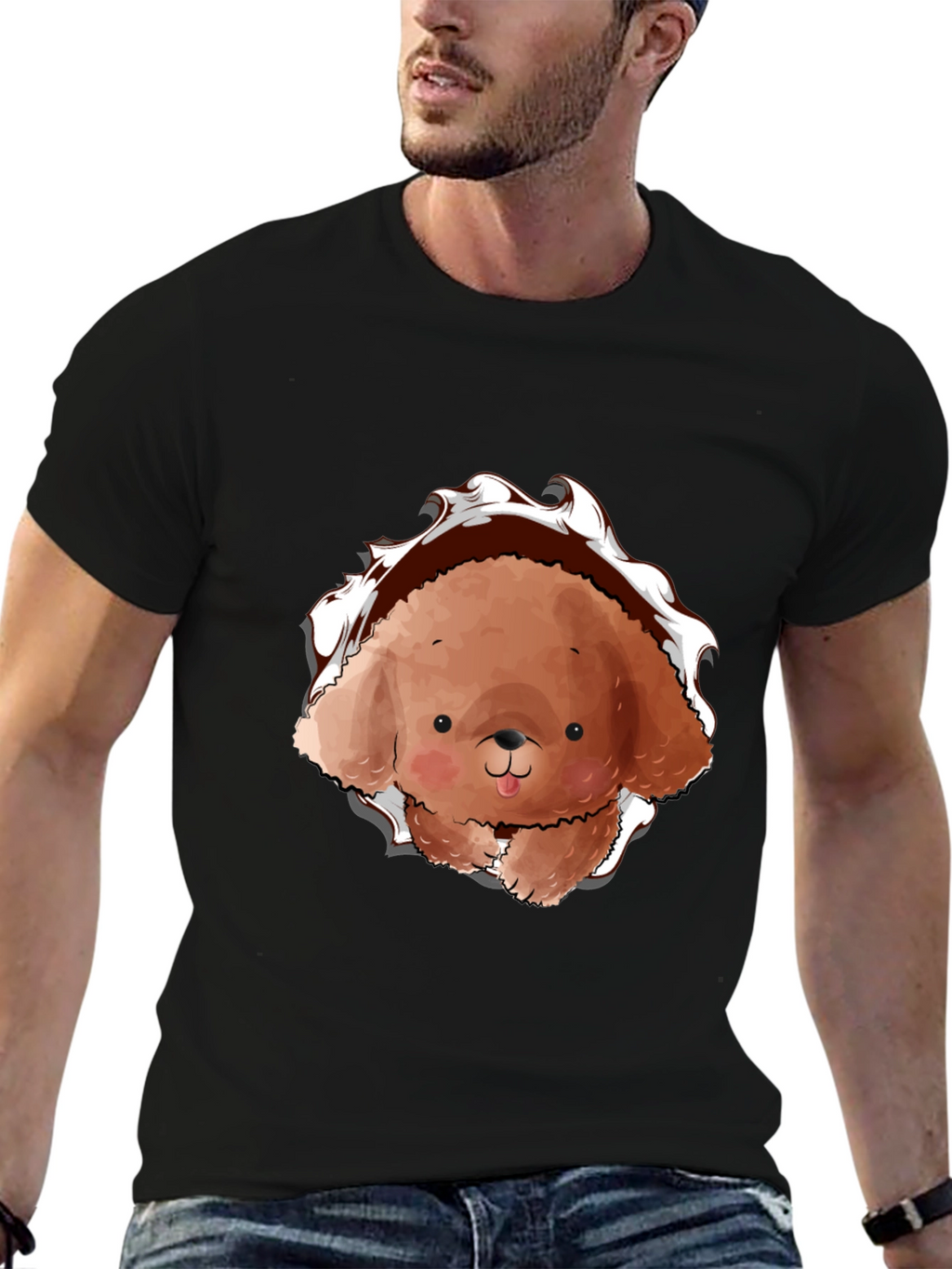 Cute Dog Graphic Black T-Shirt