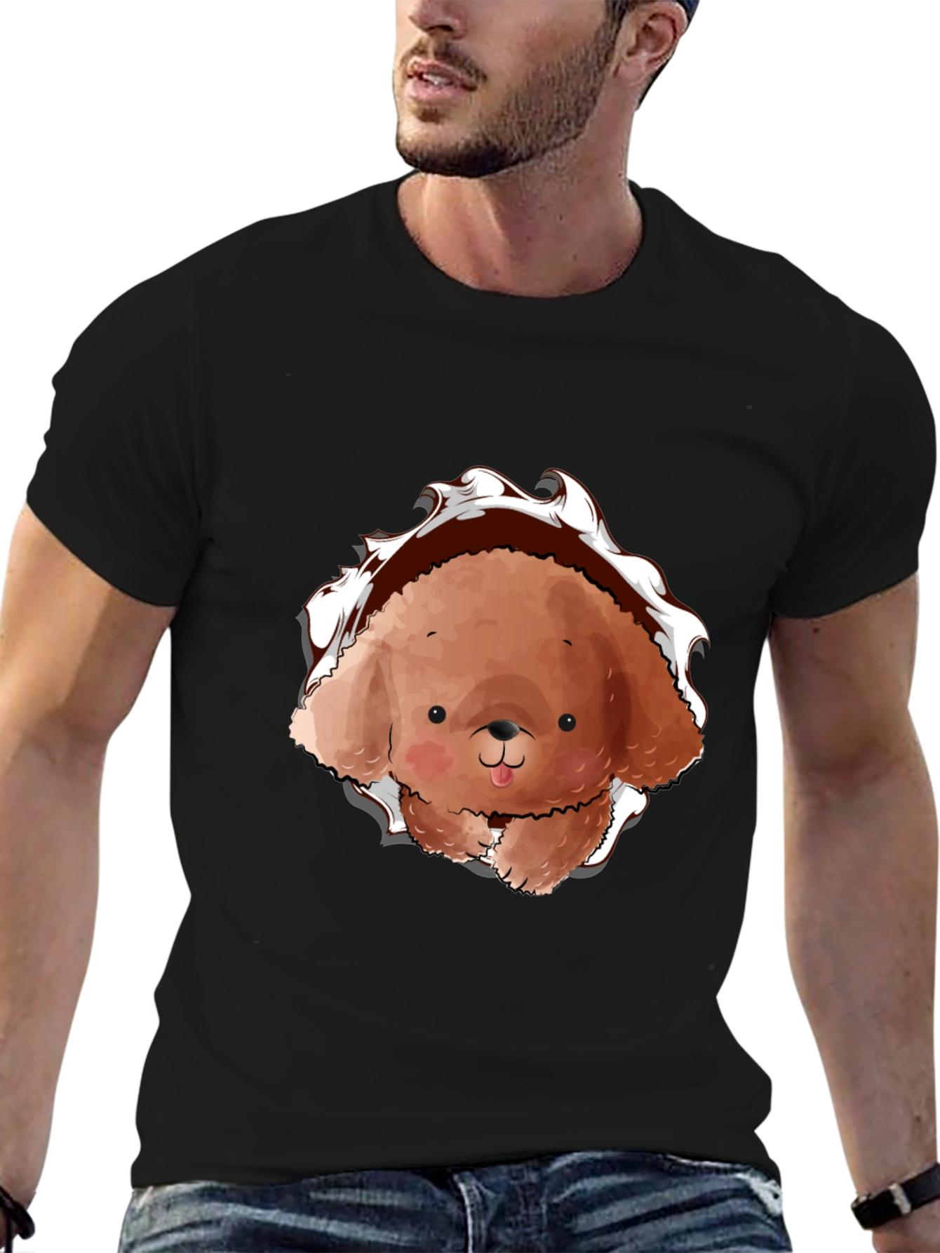 Cute Dog Graphic Black T-Shirt