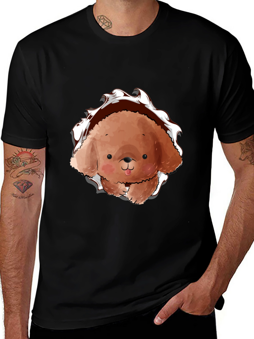 Cute Dog Graphic Black T-Shirt