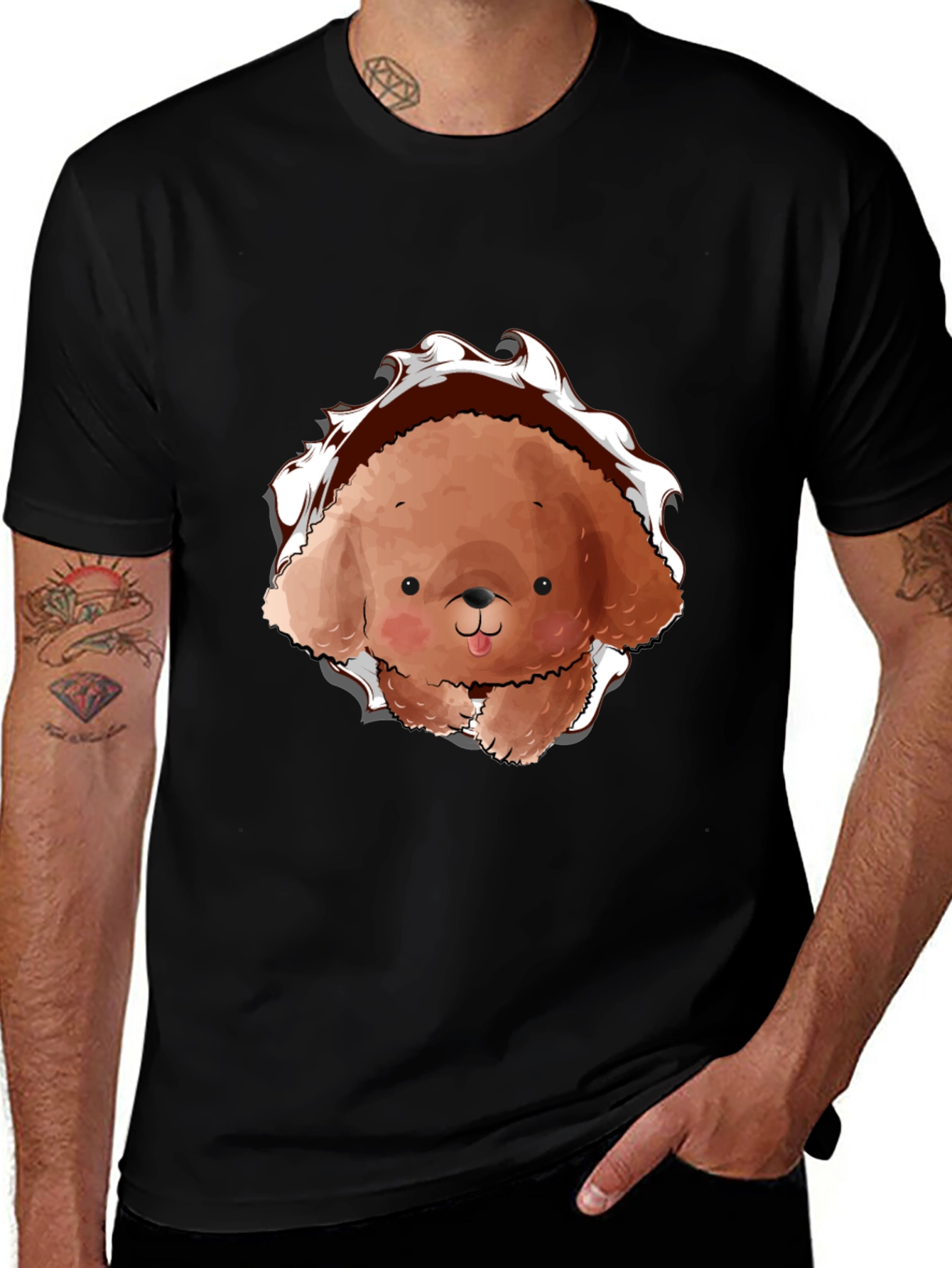 Cute Dog Graphic Black T-Shirt