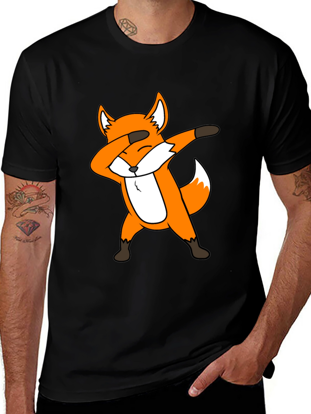 Dabbing Fox Graphic Tee - Black Cotton T-Shirt