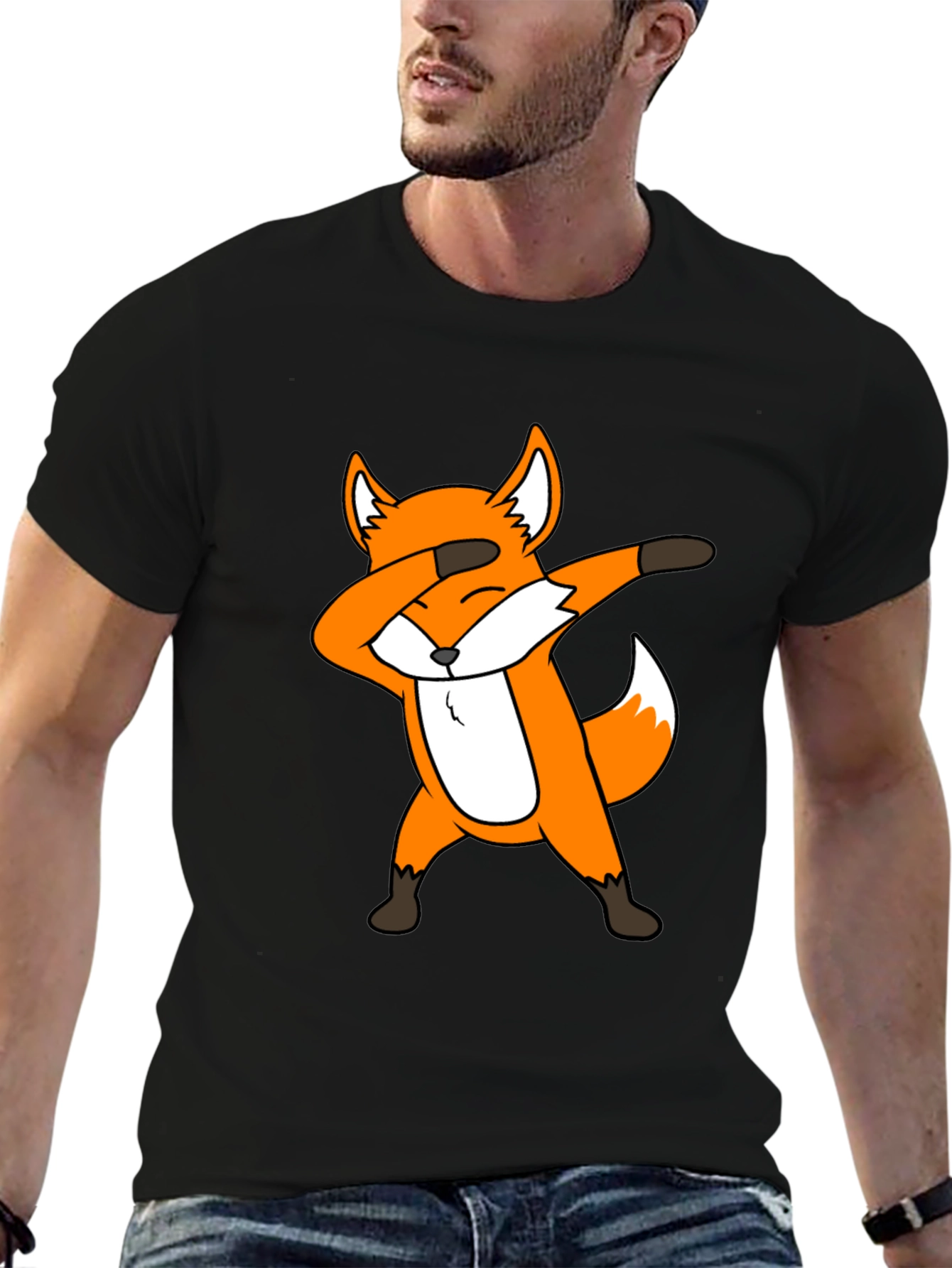Dabbing Fox Graphic Tee - Black Cotton T-Shirt