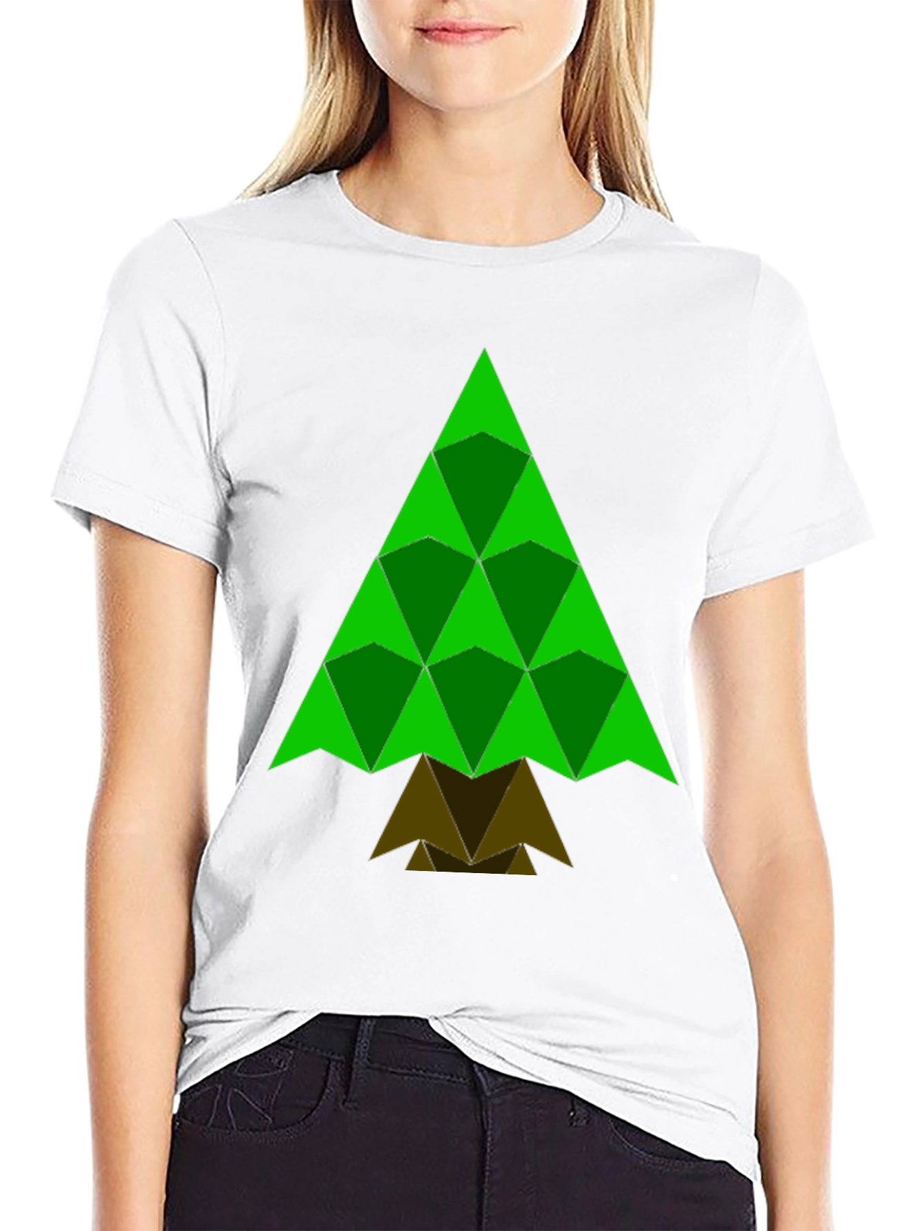 Geometric Christmas Tree Black T-Shirt