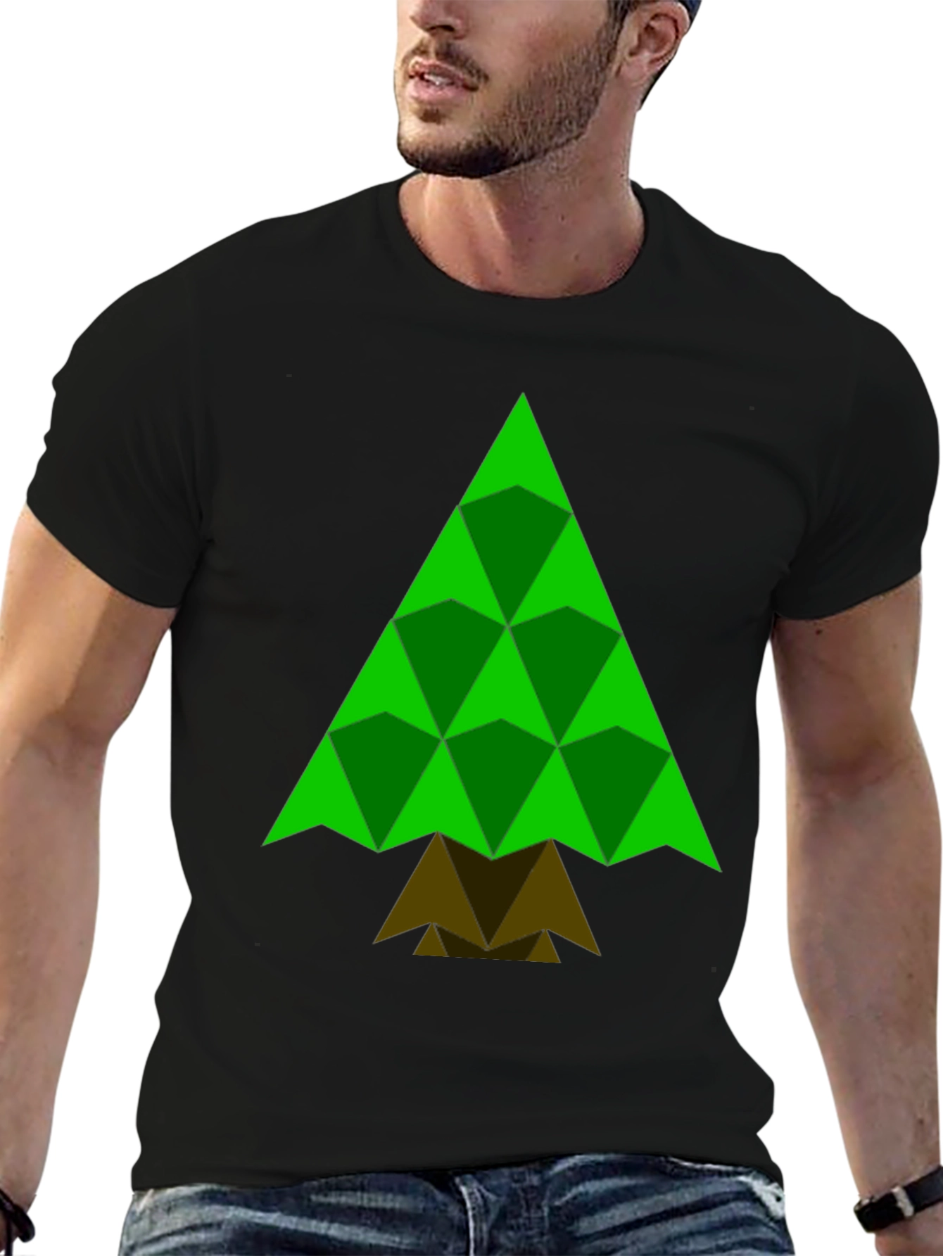 Geometric Christmas Tree Black T-Shirt
