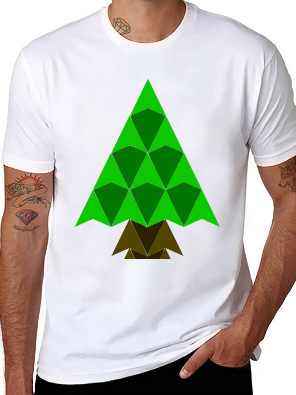 Geometric Christmas Tree Black T-Shirt