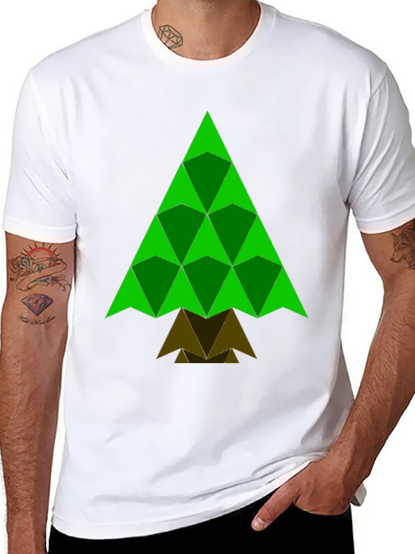 Geometric Christmas Tree Black T-Shirt