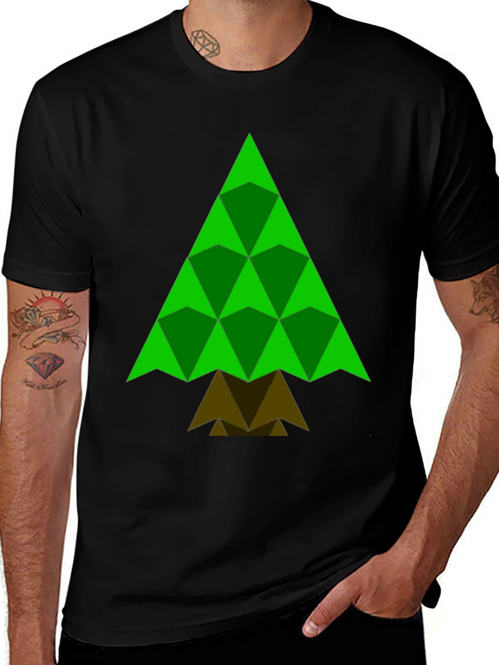 Geometric Christmas Tree Black T-Shirt