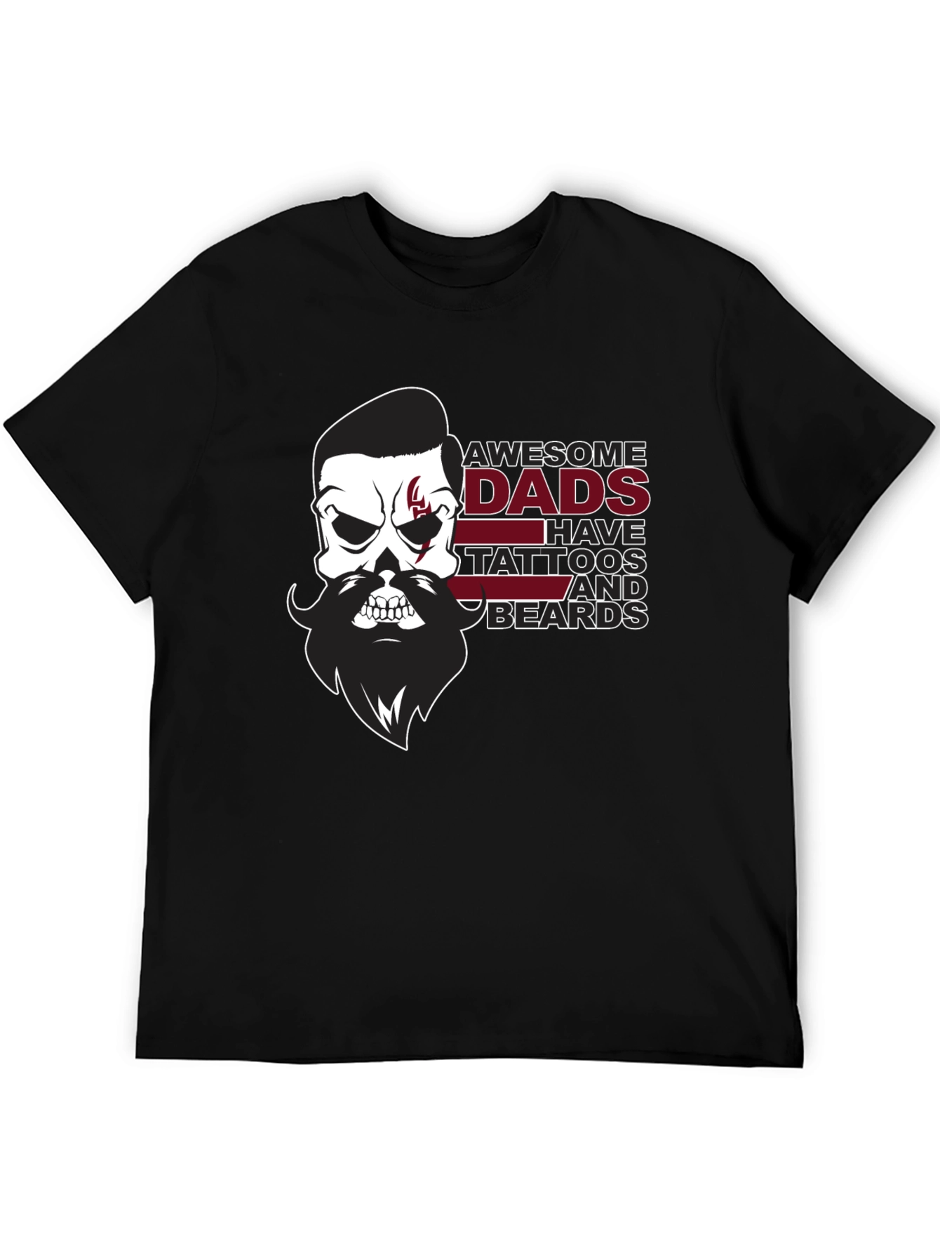 Awesome Dads Skull Tattoo & Beard Black T-Shirt