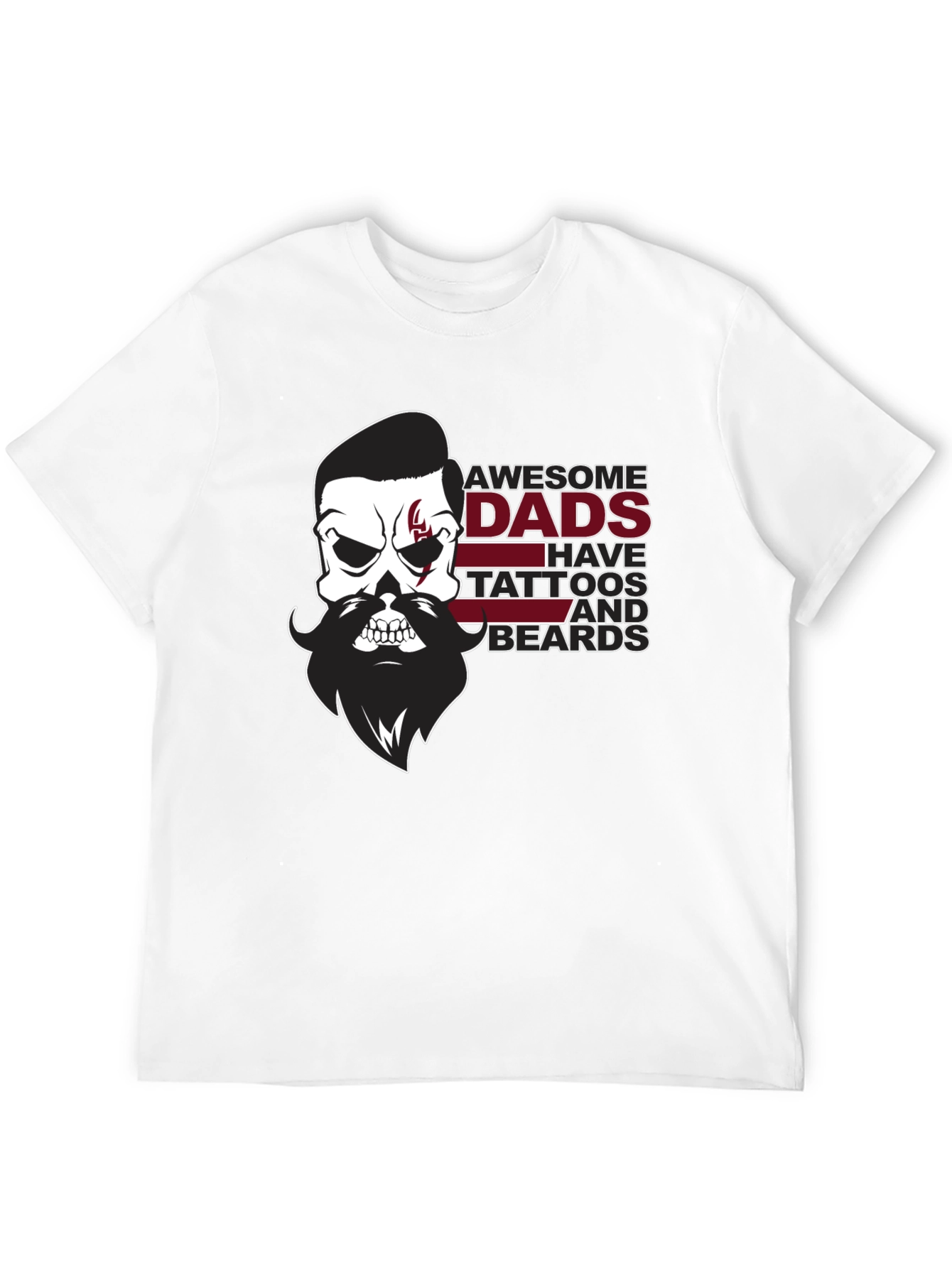 Awesome Dads Skull Tattoo & Beard Black T-Shirt