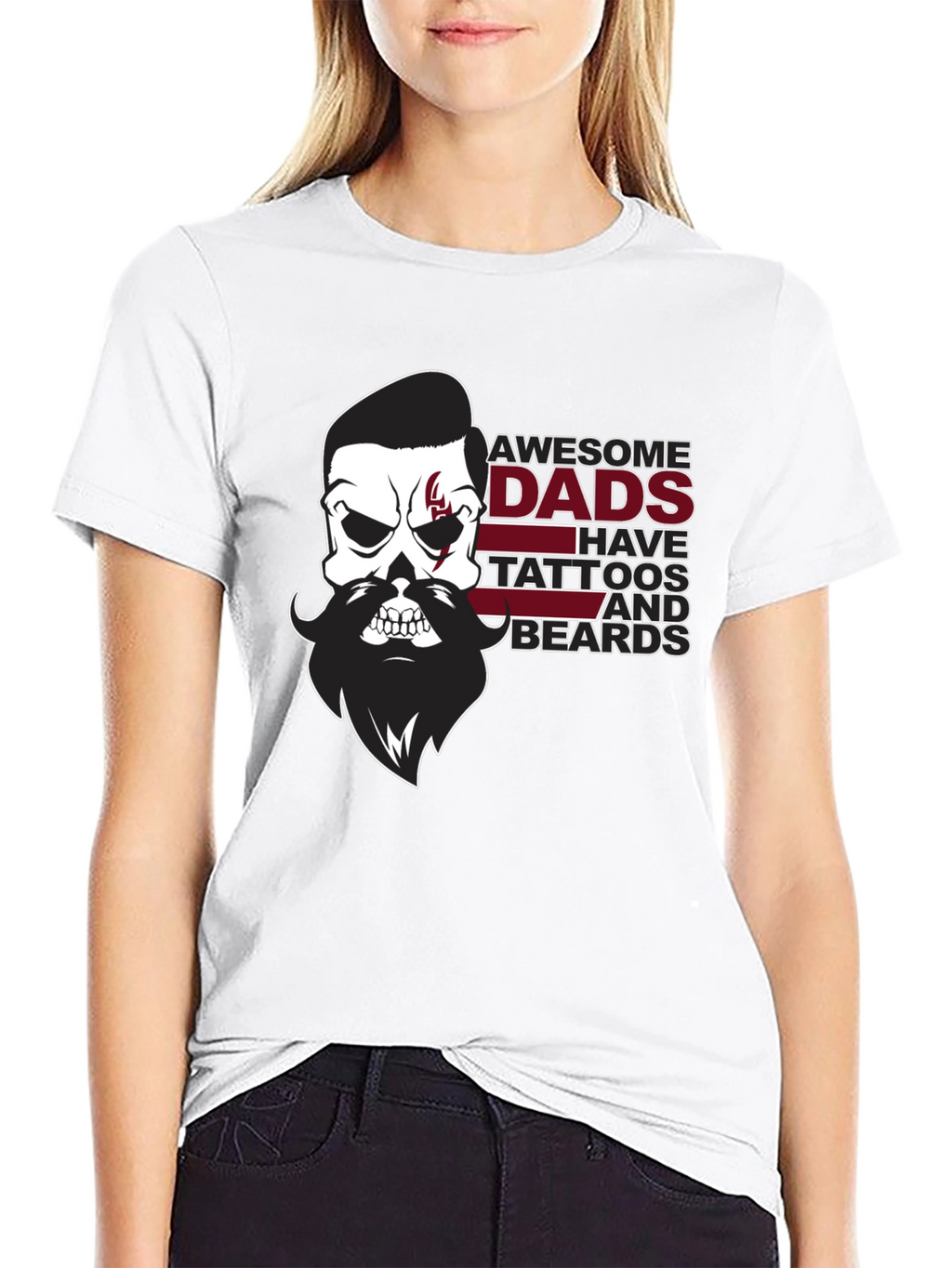 Awesome Dads Skull Tattoo & Beard Black T-Shirt