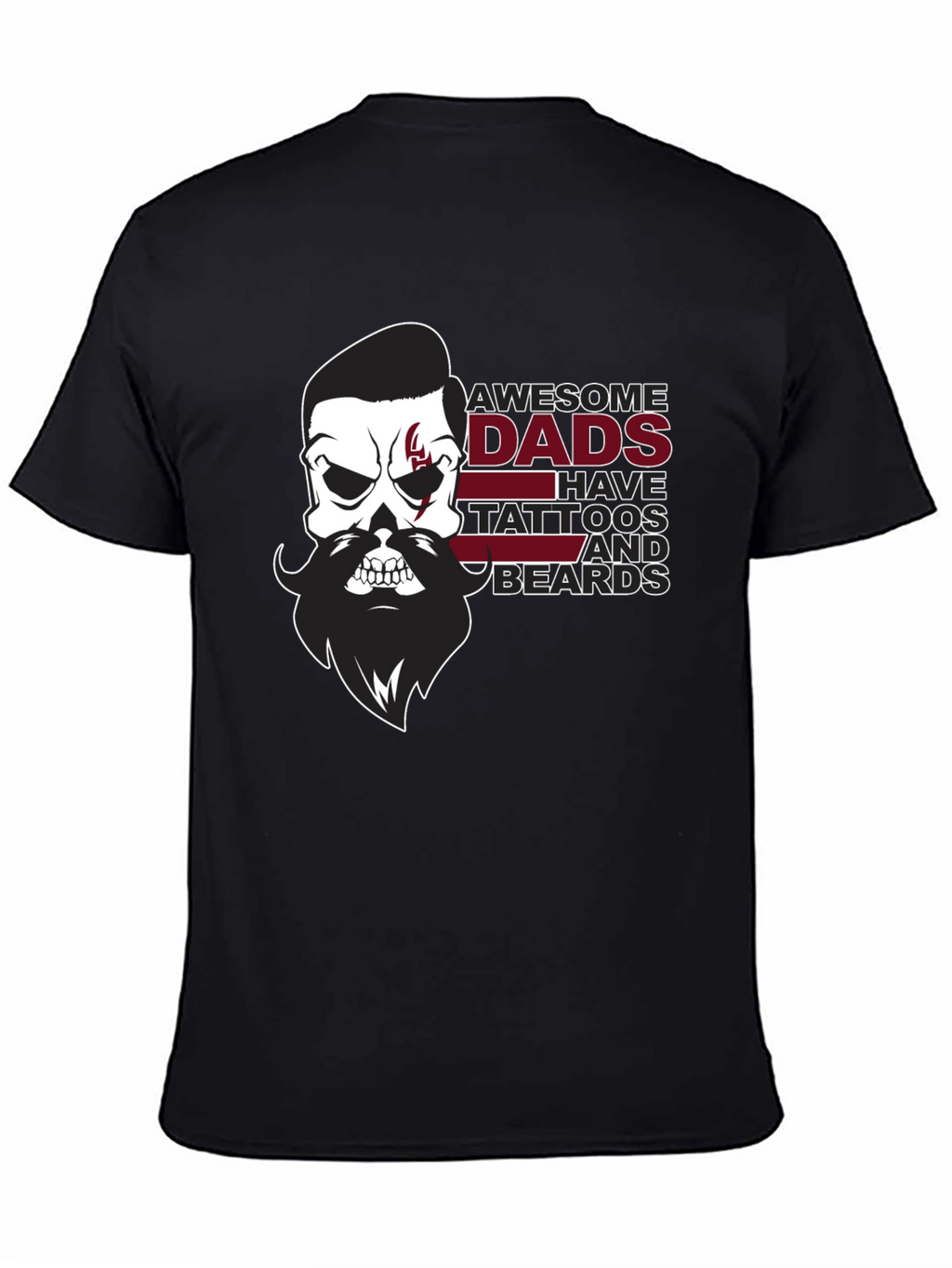 Awesome Dads Skull Tattoo & Beard Black T-Shirt
