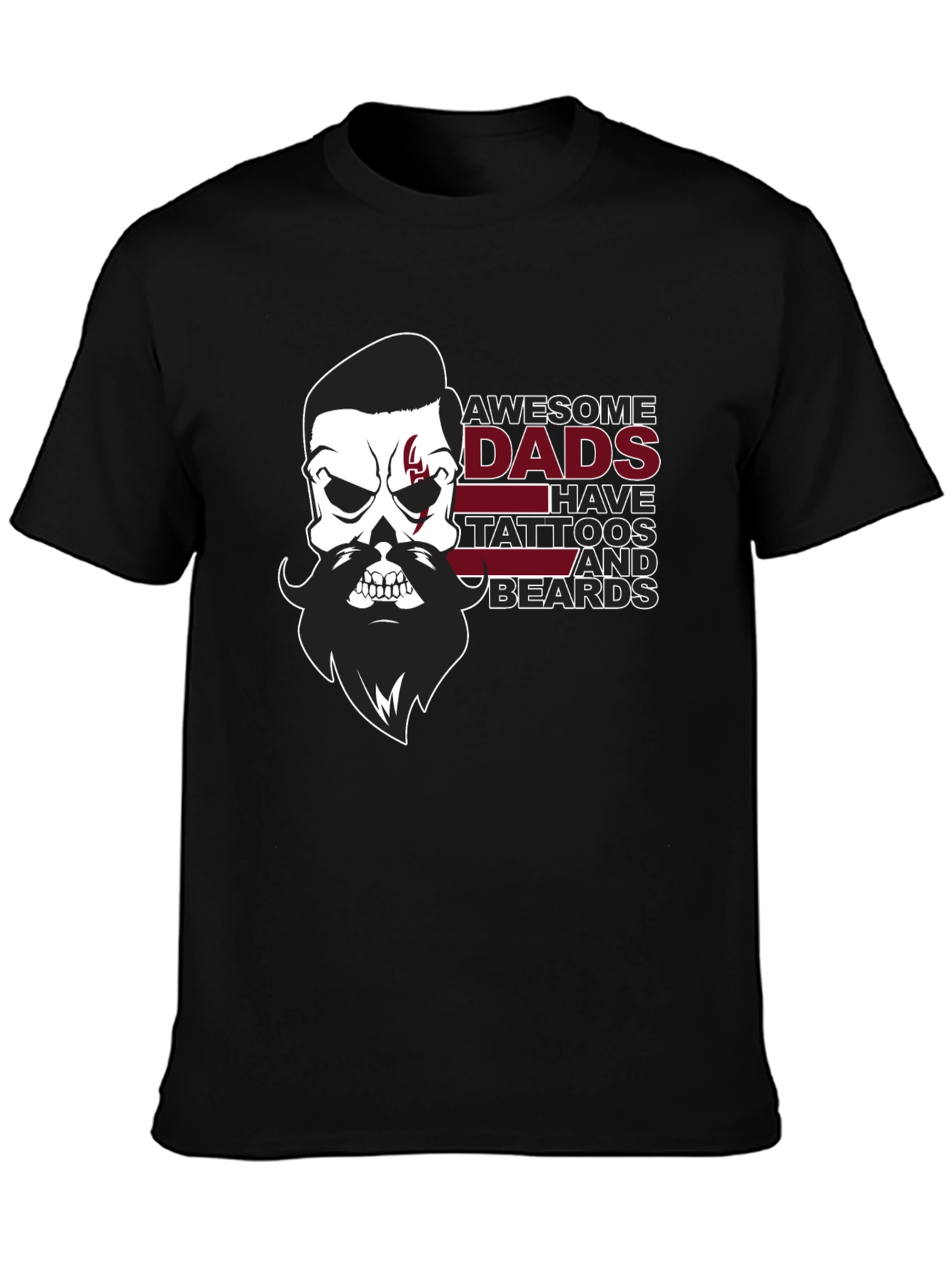 Awesome Dads Skull Tattoo & Beard Black T-Shirt