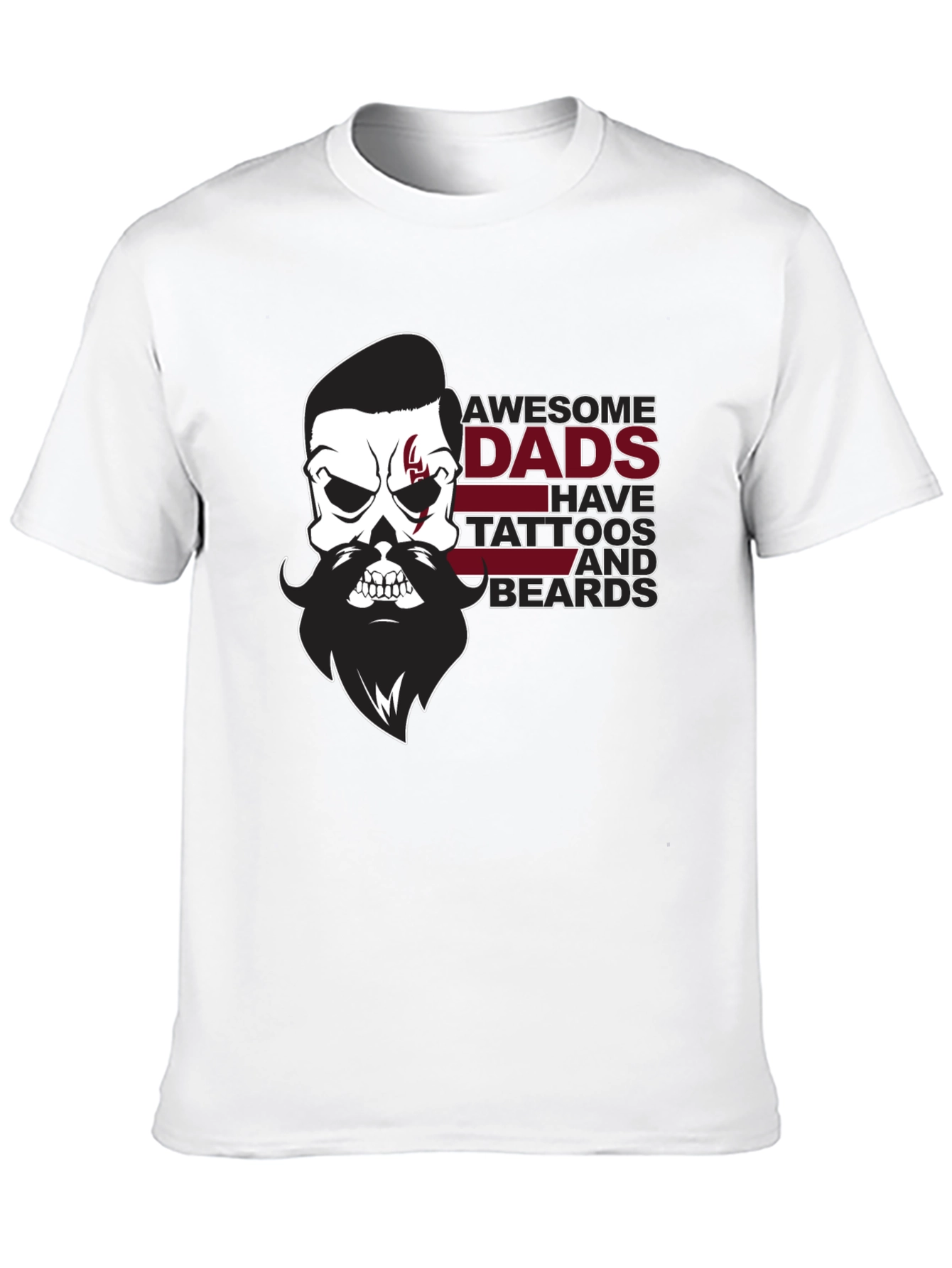 Awesome Dads Skull Tattoo & Beard Black T-Shirt
