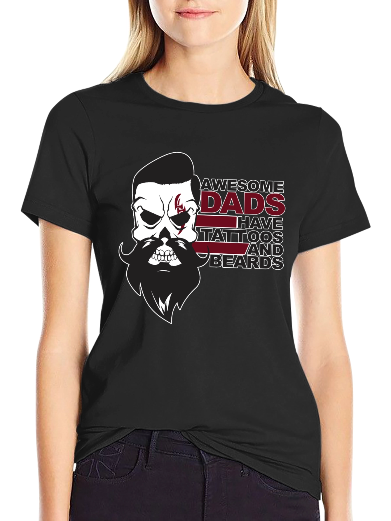 Awesome Dads Skull Tattoo & Beard Black T-Shirt