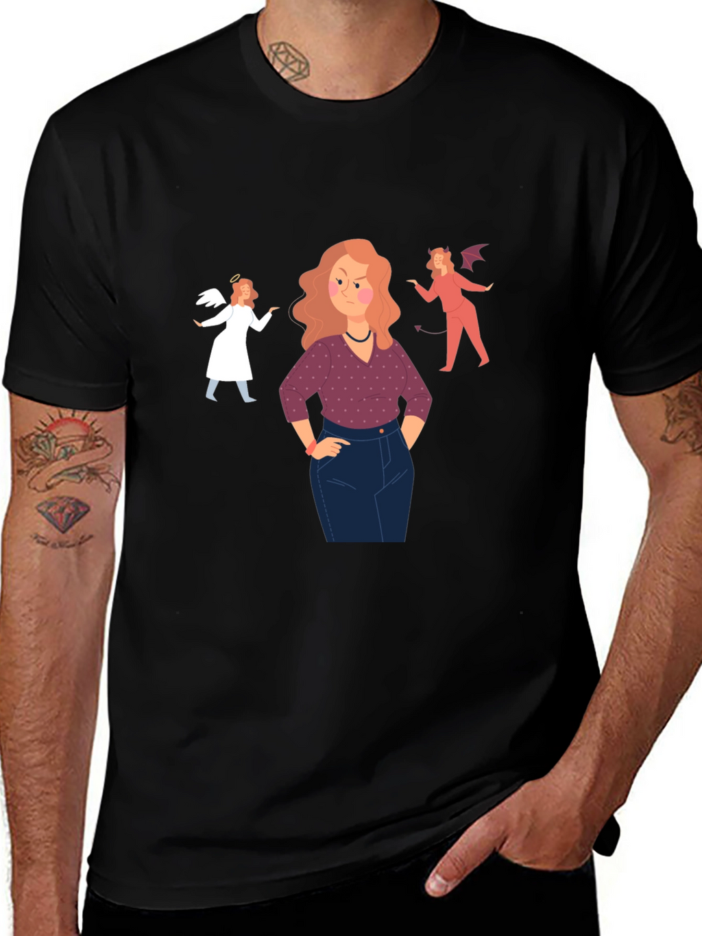 Angel and Devil Advice Graphic Tee