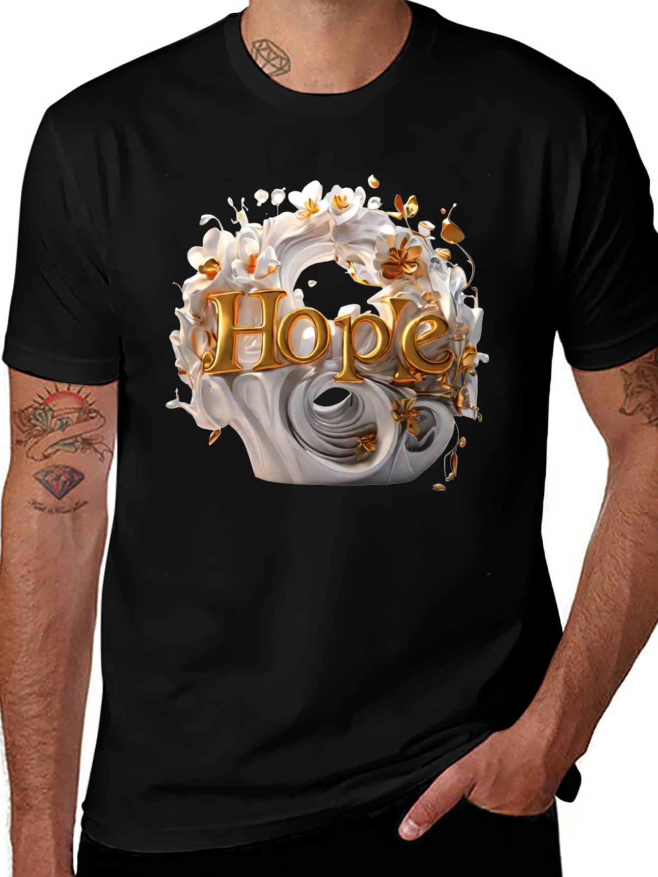 Hope Floral Graphic Tee - Elegant Black Cotton T-Shirt