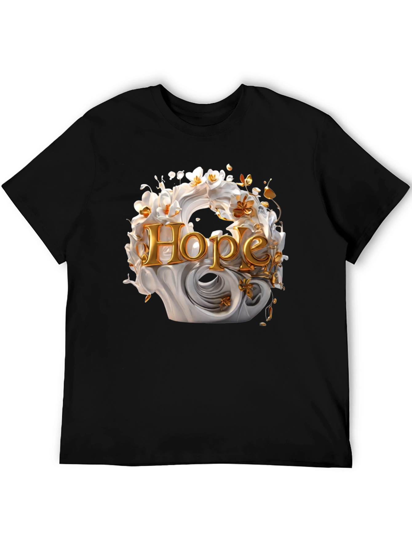 Hope Floral Graphic Tee - Elegant Black Cotton T-Shirt