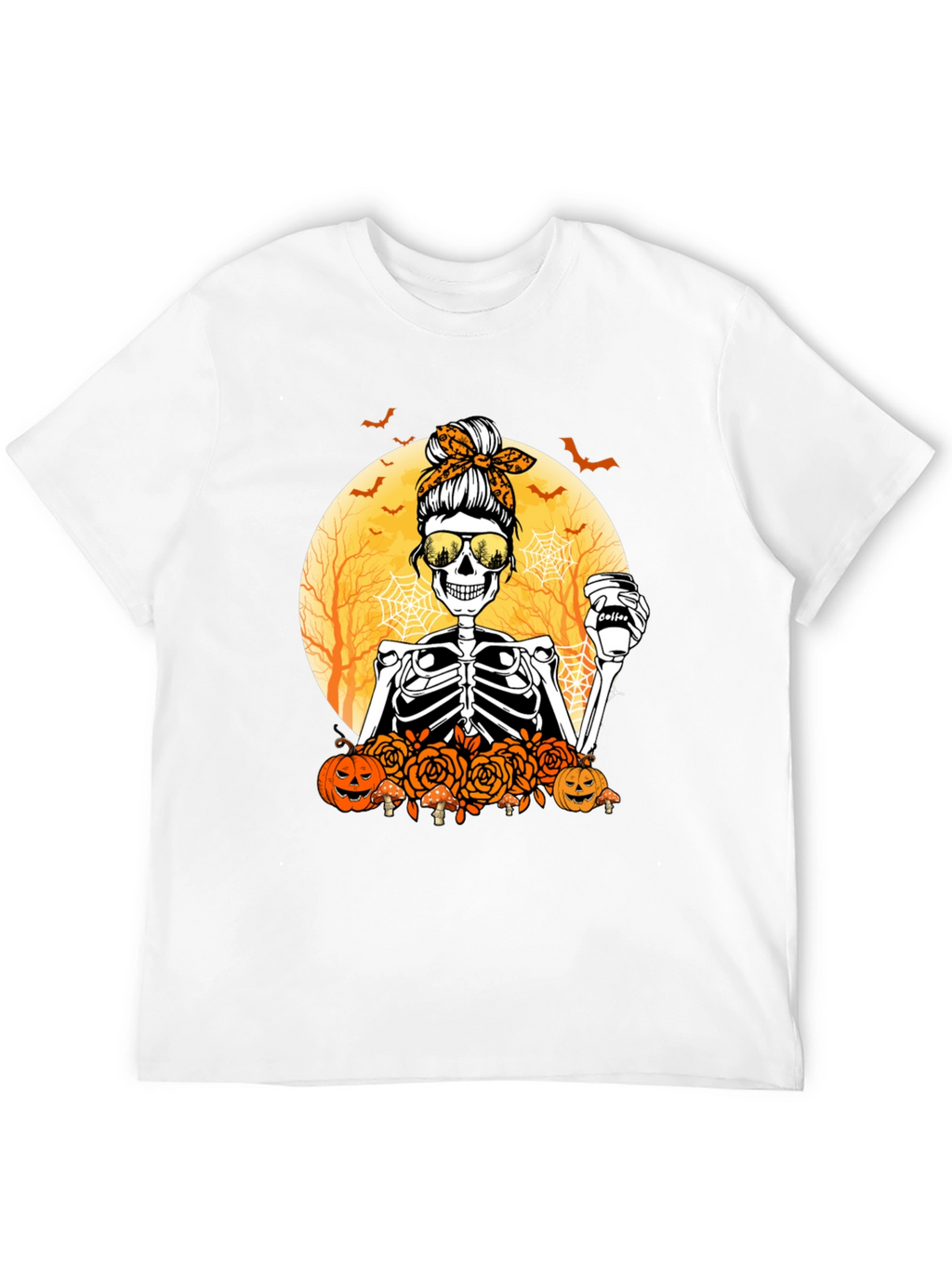 Skeleton Messy Bun Halloween T-Shirt