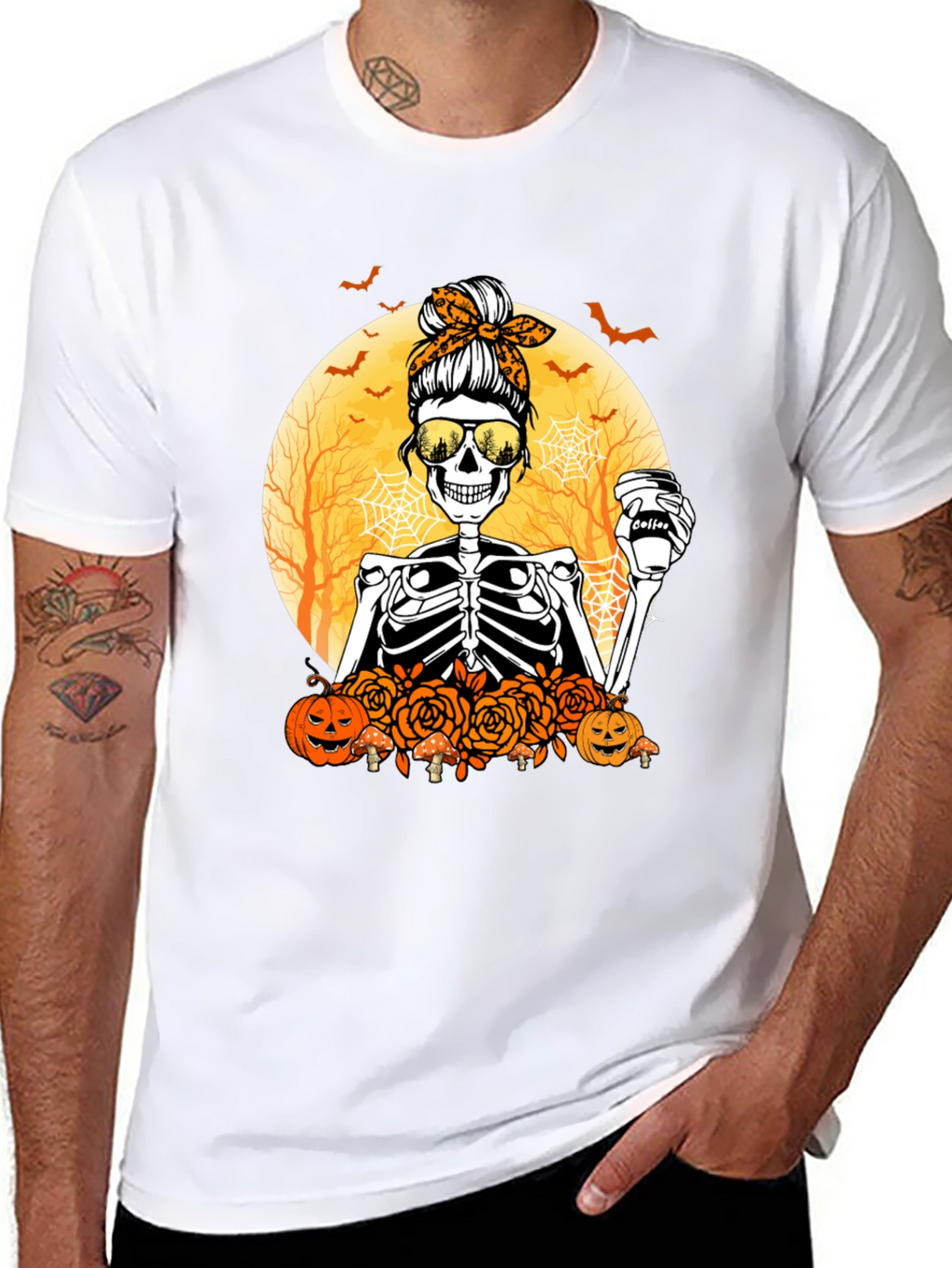Skeleton Messy Bun Halloween T-Shirt