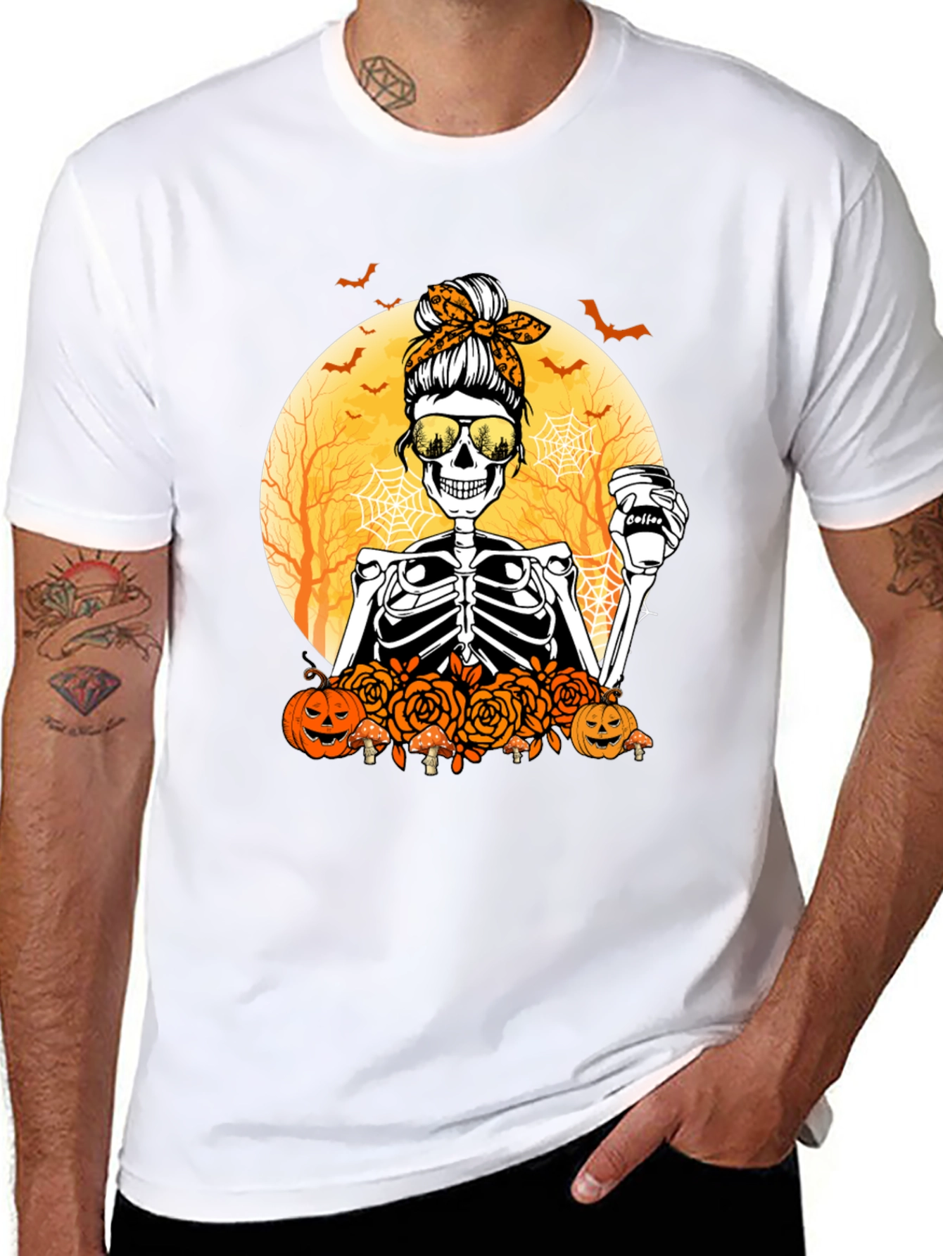 Skeleton Messy Bun Halloween T-Shirt