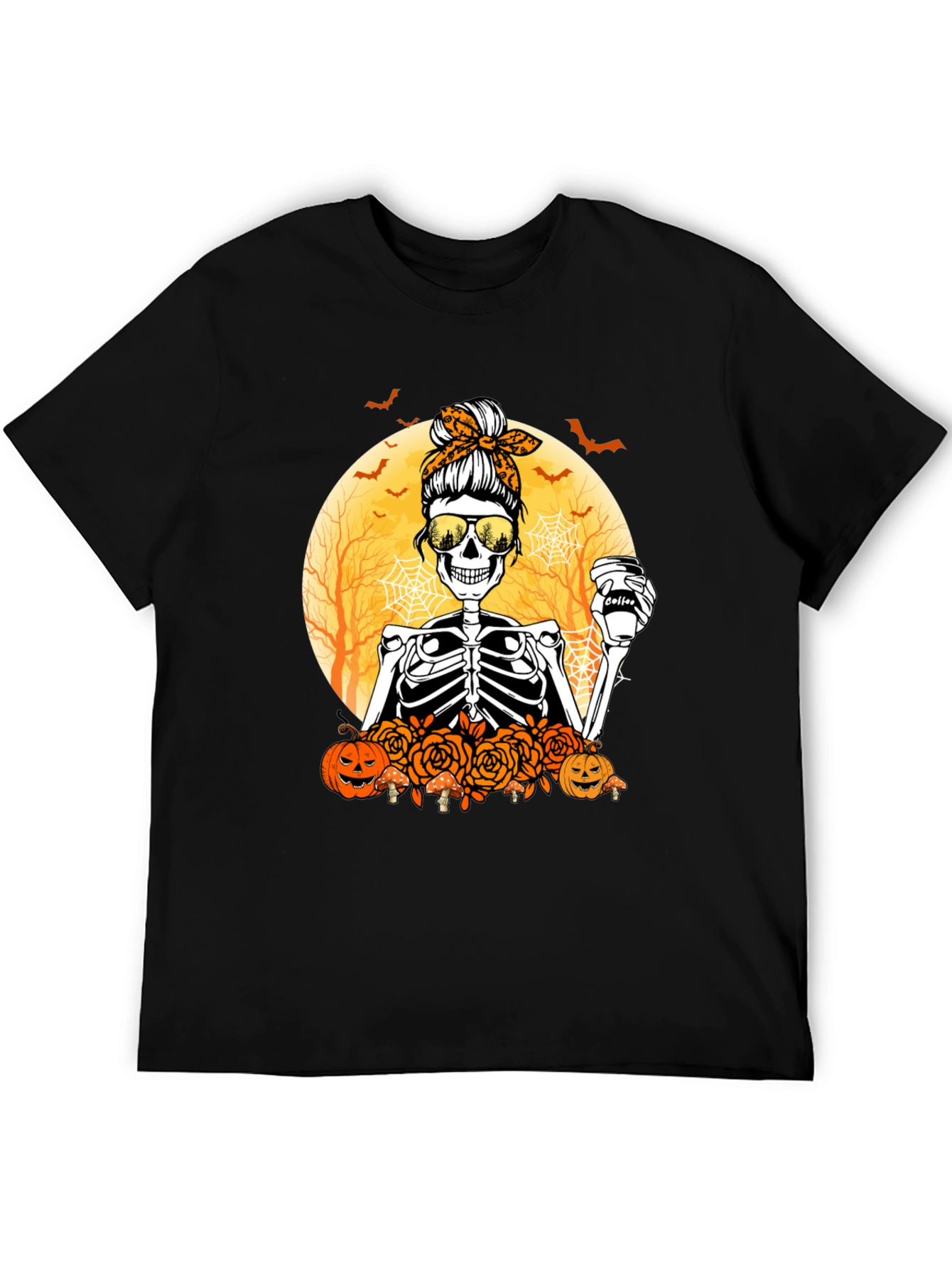 Skeleton Messy Bun Halloween T-Shirt