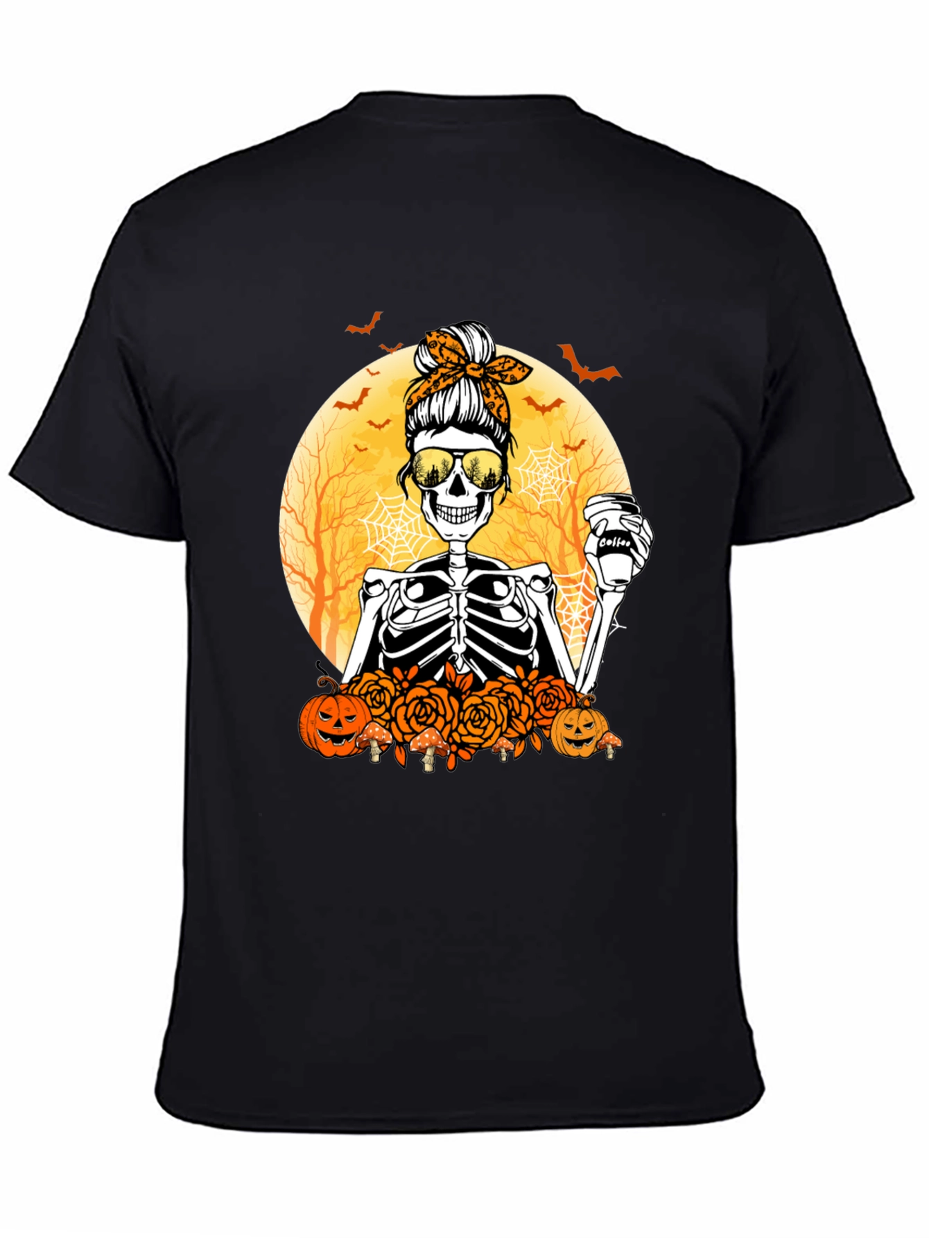 Skeleton Messy Bun Halloween T-Shirt