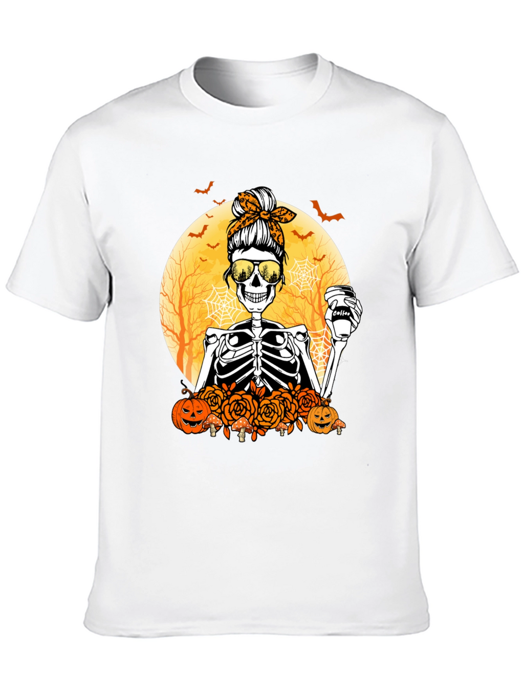 Skeleton Messy Bun Halloween T-Shirt