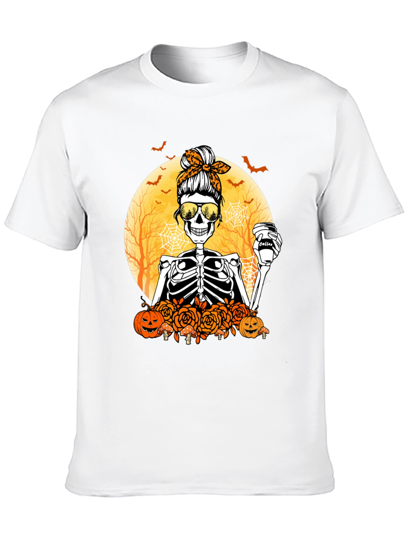 Skeleton Messy Bun Halloween T-Shirt