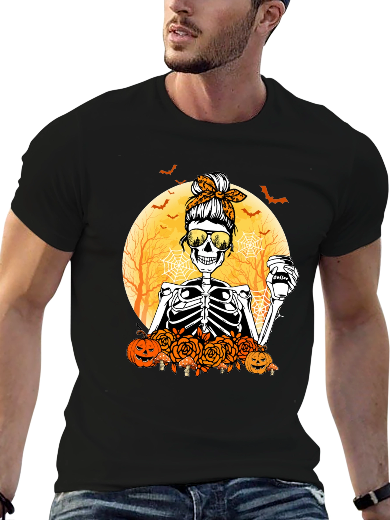 Skeleton Messy Bun Halloween T-Shirt